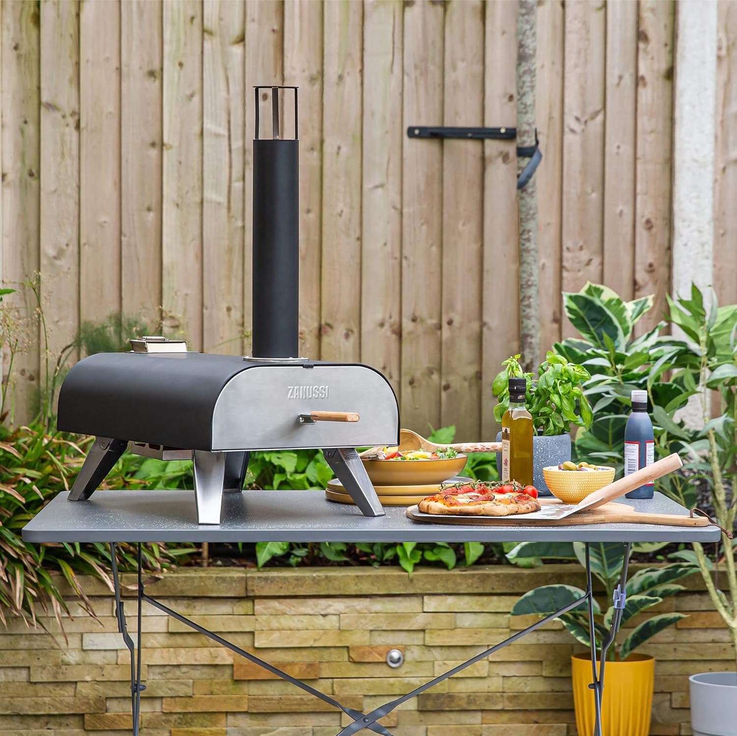 Zanussi ZPO1BPC Outdoor 12 Inch Wood Pellet Portable Wood Fired Pizza Oven with Paddle and Cover in Black, BBQ Oven & Smoker, Stainless Steel Foldable Legs - Image 4