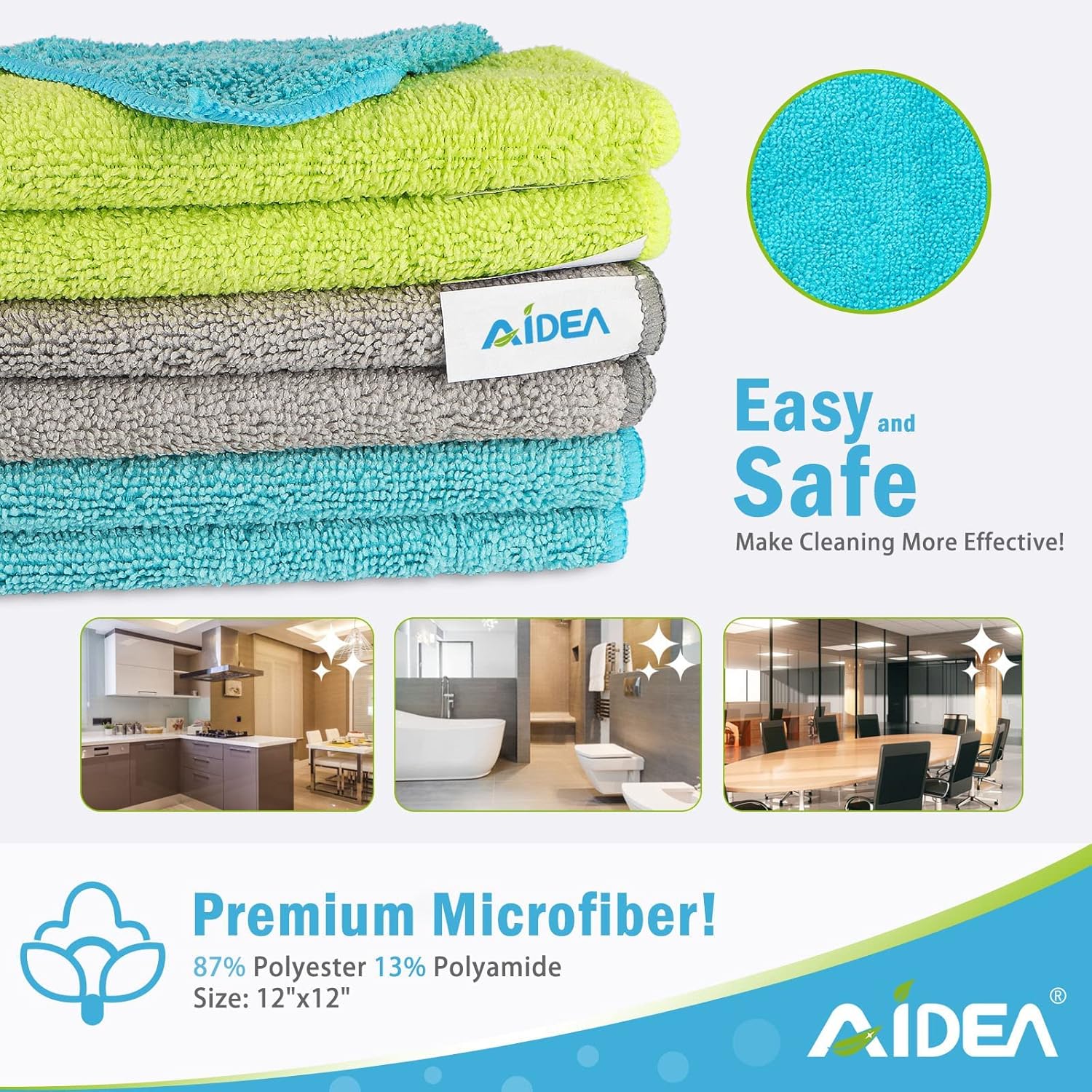 AIDEA Microfibre Cleaning Cloths Pack of 24, Multifunctional Reusable Cleaning Towels, Lint Free Streak Free Washable Cloth Duster for House, Kitchen, Car, Motorbike, Windows 30 x 30 cm - Image 2