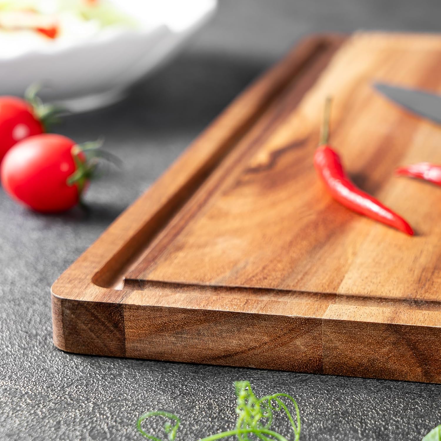Wood Cutting Board, 40x30x1.8CM Acacia Wood Cutting Board with Juice Groove Wooden Chopping Board for Food Prep Fruit Vegetable Meat - Image 8
