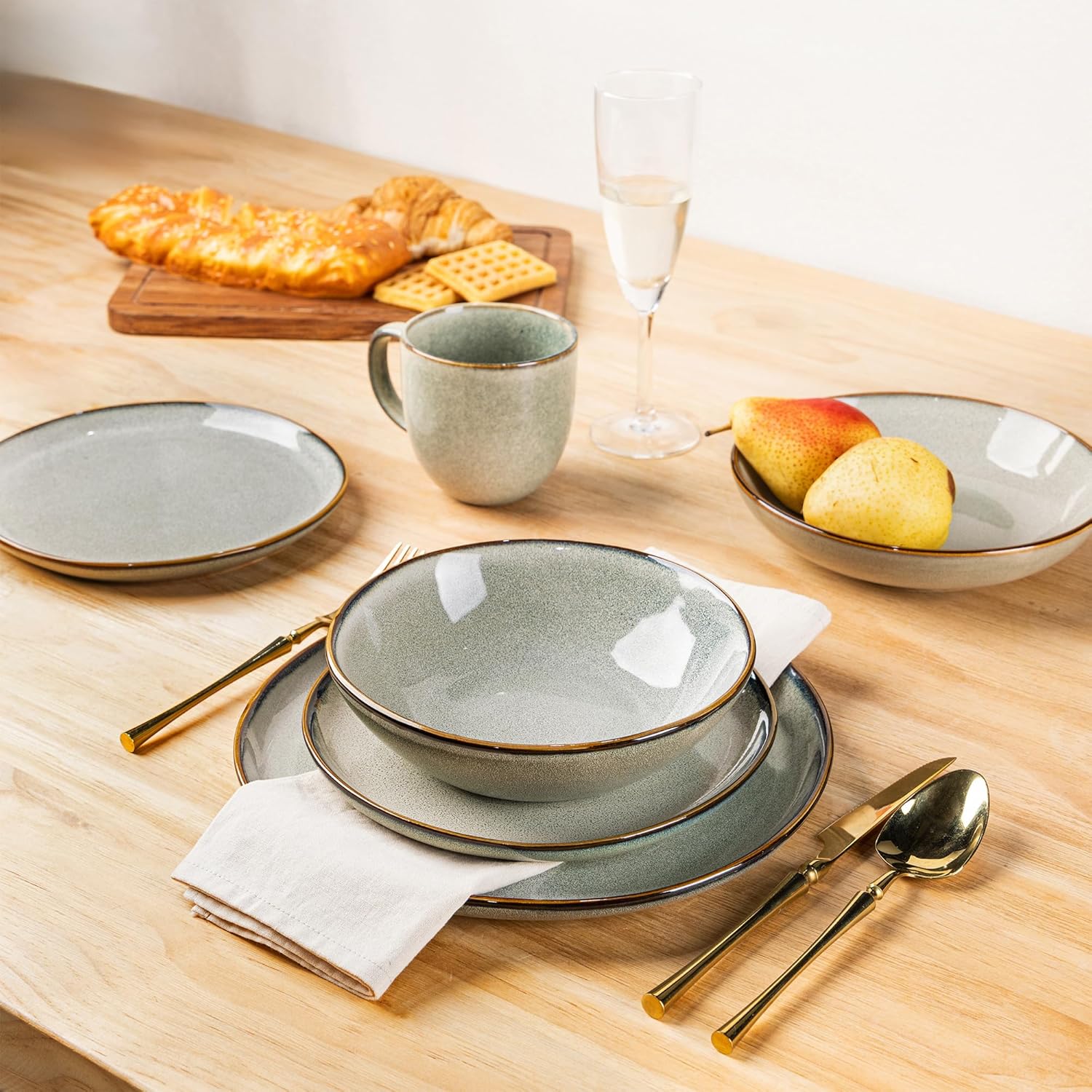 GBHOME Stoneware Dinnerware Sets,Round Reactive Glaze Plates and Bowls Set,Highly Chip and Crack Resistant | Dishwasher & Microwave Safe Dishes Set (Ocean Blue, Set of 24) - Image 3