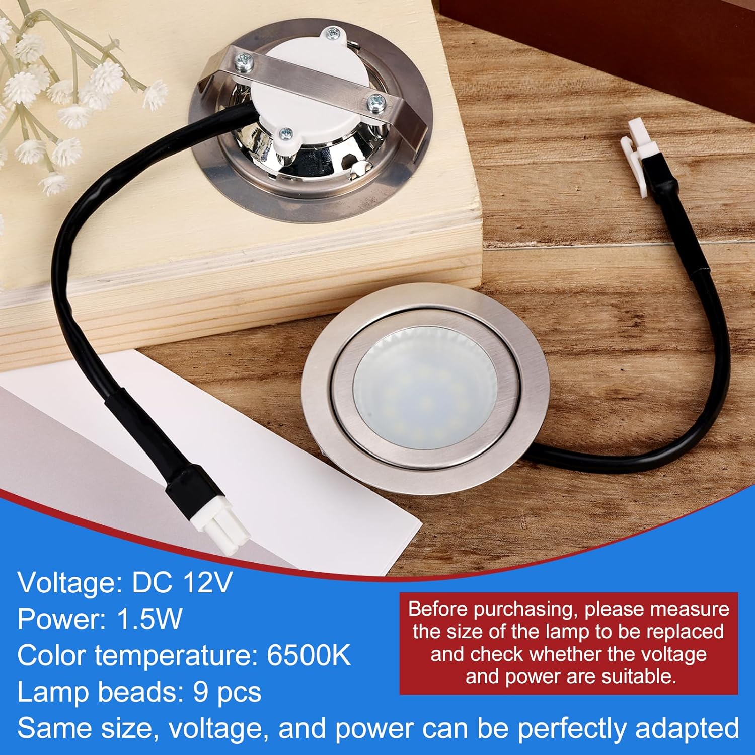 2pcs Range Hood Light Bulbs, Stainless Steel Range Hood LED Light Replacement Recessed Kitchen Range Hood Light Bulb DC 12V Range Hood Light for Kitchen - Image 3