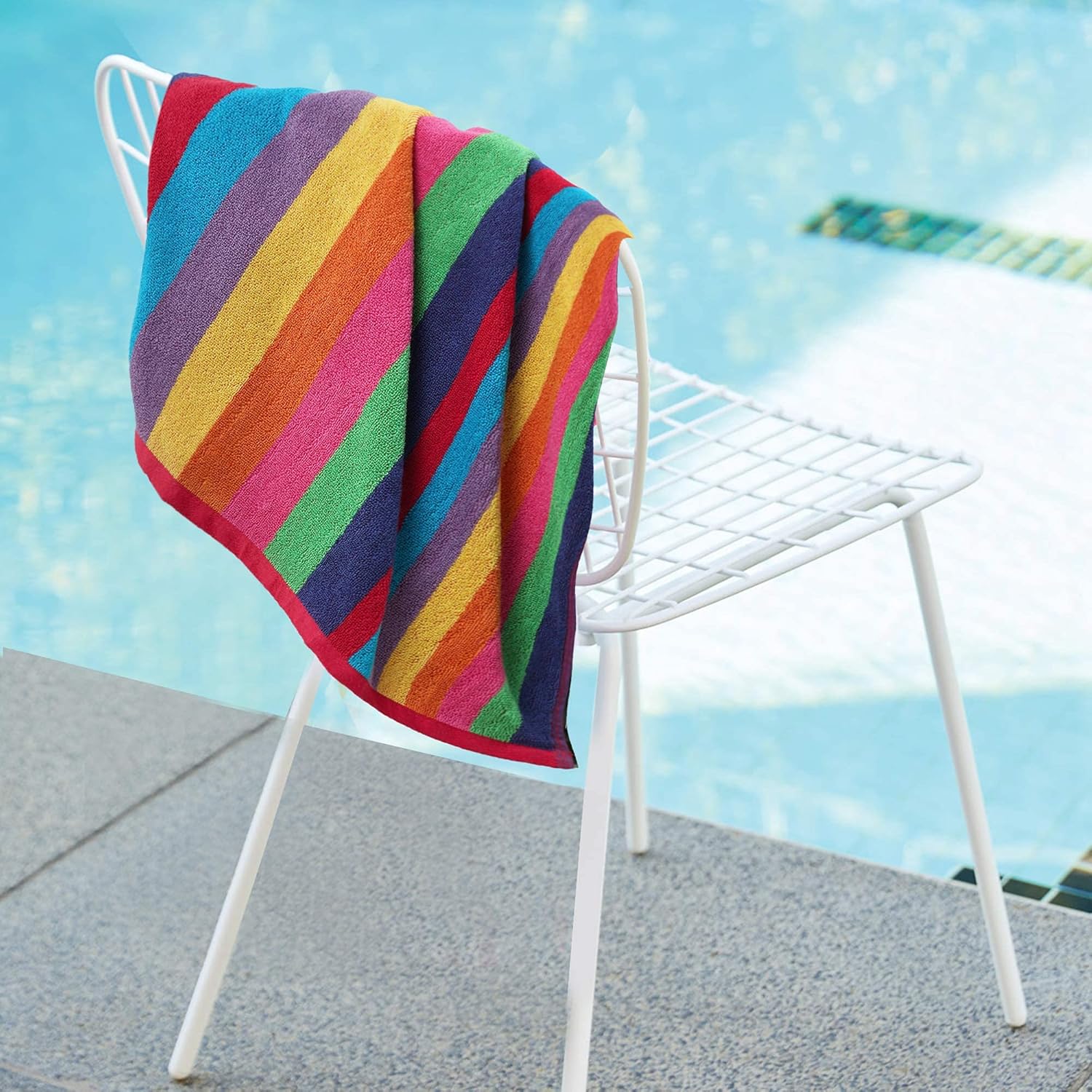 SweetNeedle Beach Towels for Adults Pack of 2 - Miami Vibe Multi Cabana Stripe Classic - 100% Cotton Terry Ringspun Pool Towel, Quick Dry, Super Absorbent Swimming large towel, 76 x 152 cm - Image 5