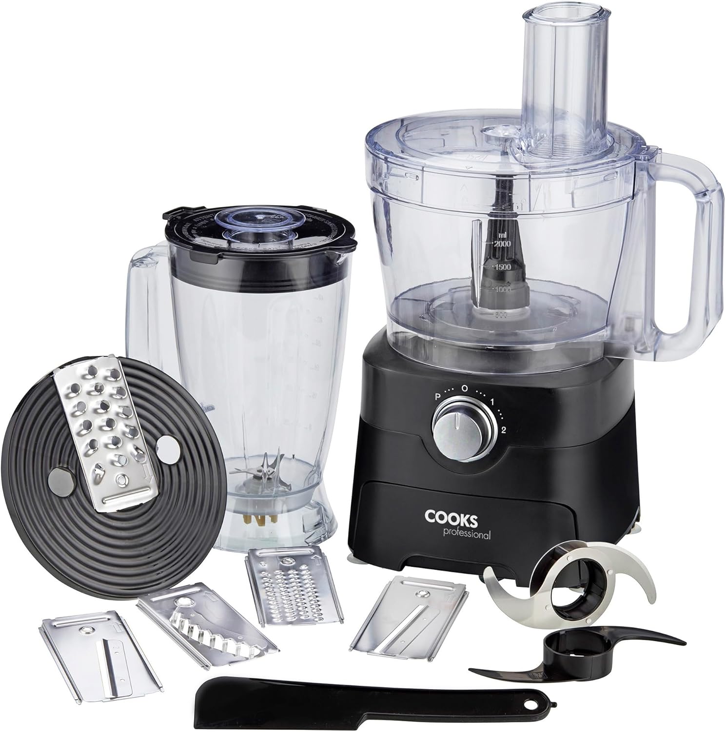 Cooks Professional Food Processor 1000W with 7 Blades, 2L Mixing Bowl & 1.8L Blender Jug | Multifunctional Kitchen Chopper & Blender Machine for Chopping Slicing Grating Kneading Blending | Black - Image 4