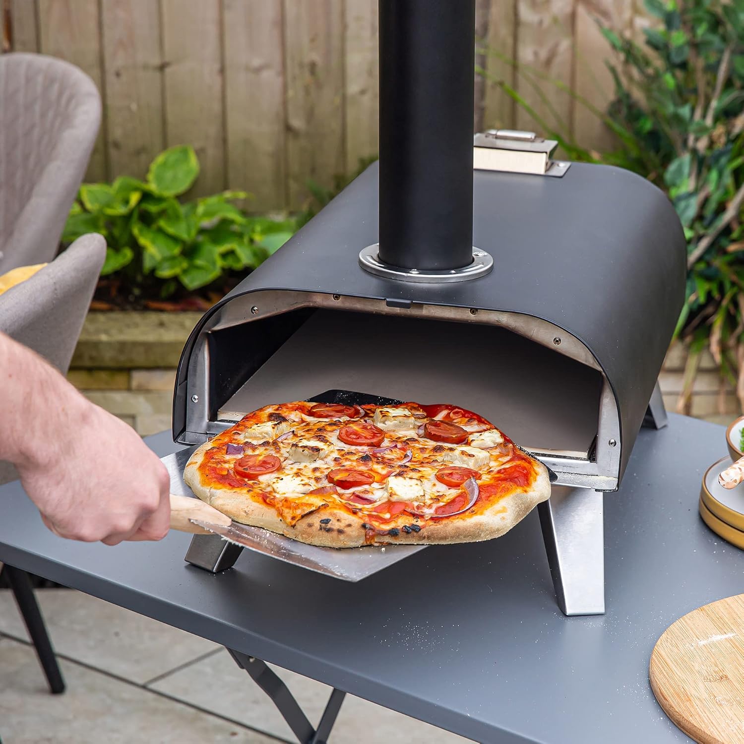 Zanussi ZPO1BPC Outdoor 12 Inch Wood Pellet Portable Wood Fired Pizza Oven with Paddle and Cover in Black, BBQ Oven & Smoker, Stainless Steel Foldable Legs - Image 13