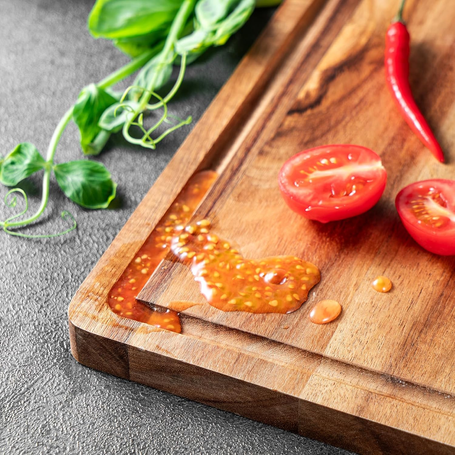 Wood Cutting Board, 40x30x1.8CM Acacia Wood Cutting Board with Juice Groove Wooden Chopping Board for Food Prep Fruit Vegetable Meat - Image 4