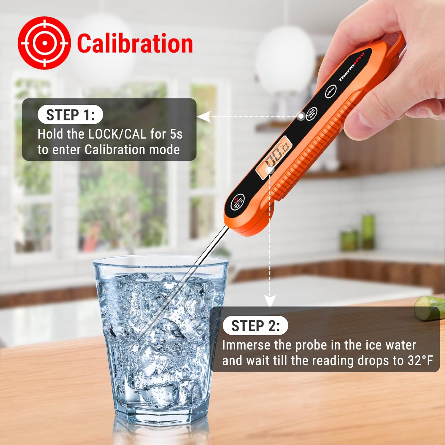 ThermoPro TP03H Meat Thermometer with IPX6 Waterproof, Food Thermometer Foldable Food Temperature Probe with LCD Backlight Calibration Lock Fuction, Kitchen Digital Instant Read Probe for Oil Jam Milk - Image 7