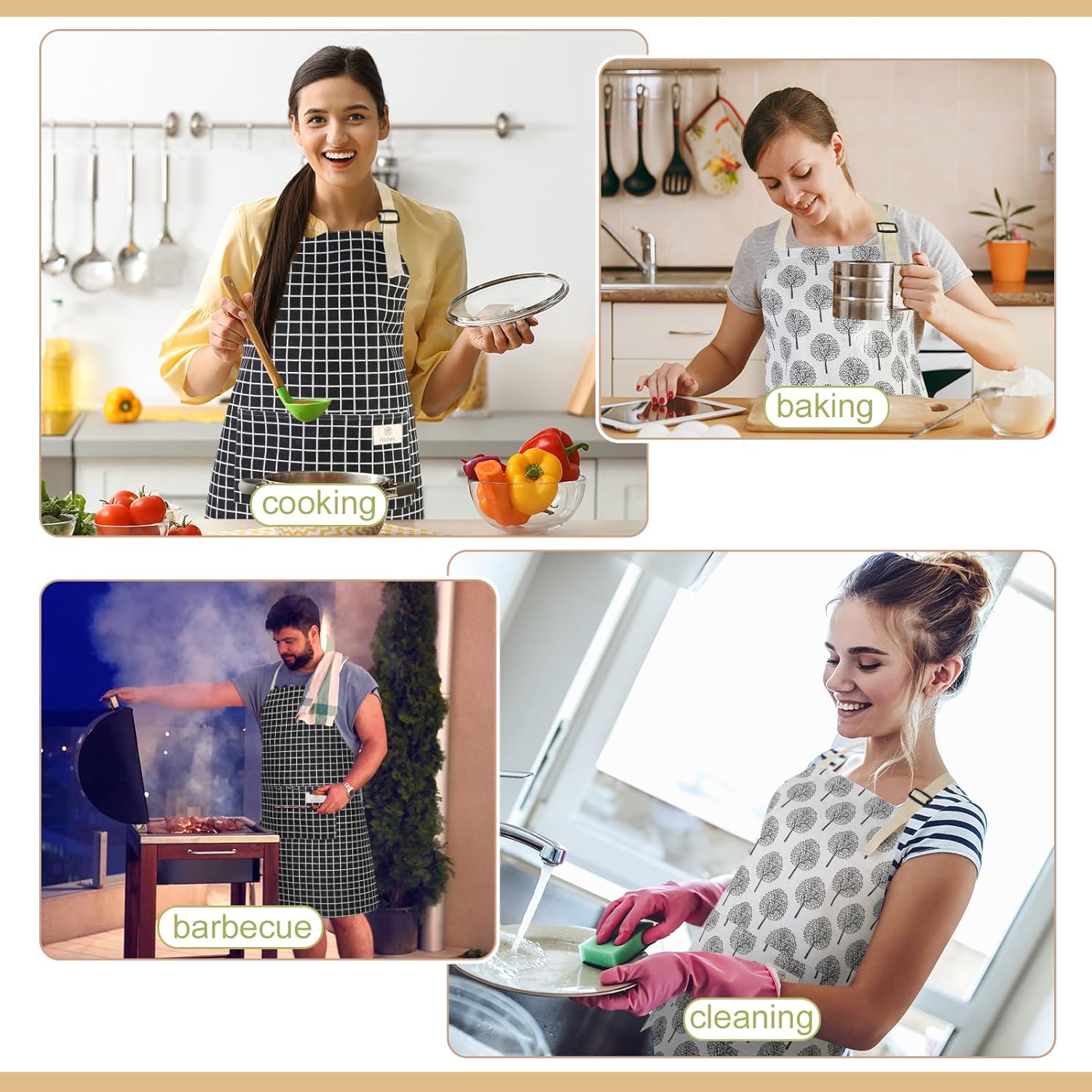 ViEinkaufen 2 Pack Apron for Women, Waterproof Kitchen Apron for Cooking, Adjustable Bib Aprons with 2 Pockets, Wipeable Bib Apron for Baking Grilling Household Cleaning Gardening - Image 6