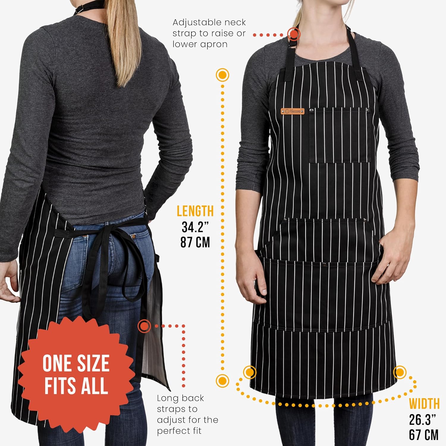 Chef Pomodoro Chef Apron - Top Recommended - Adjustable Pockets, Bibs - Designed for Home, Kitchen, BBQ, Grill Use - Image 3