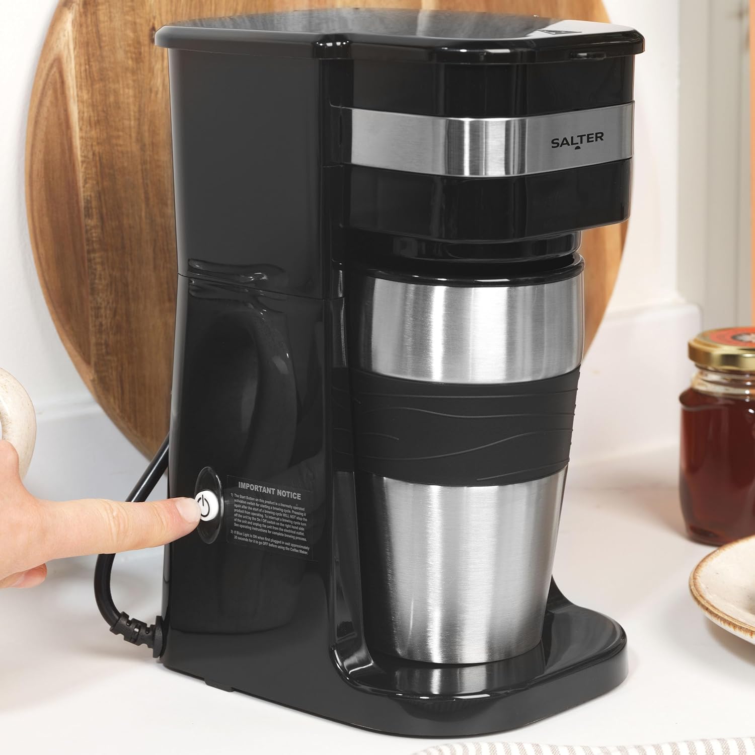 Salter One Cup Coffee Maker – Filter Coffee Machine, Washable & Reusable Filter, Includes 420ml Stainless Steel Travel Mug, Brew Coffee To Go In 3-4 Minutes, Suitable For Ground Coffee/Pads - Image 4