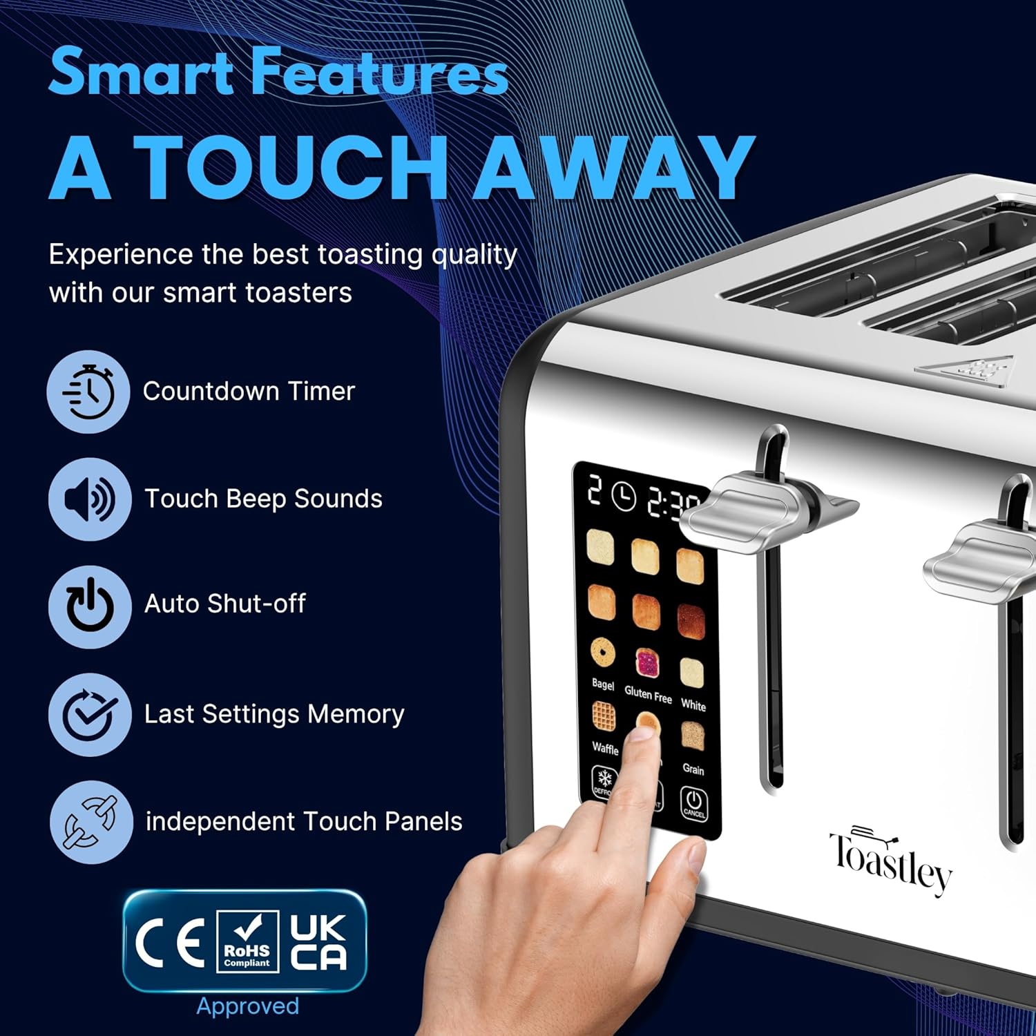 4-Slice Toaster with Touchscreen Controls, Extra-Wide Slots, Bagel & Defrost Settings, Digital Countdown Timer, Dual Independent Panels, 1760W, Matt Black - Image 2