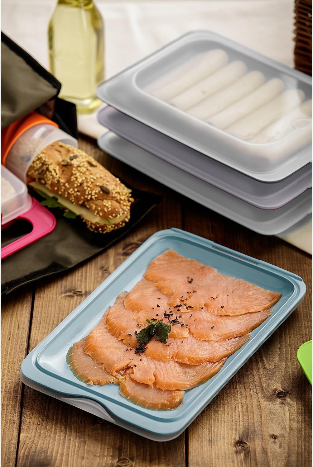 TATAY Cold Meat Containers for Fridge | Set of 4 Standard | Fridge Storage | Removable Lid, Stackable | Microwave, Freezer and Dishwasher Safe | BPA-Free, 17 x 3.2 x 25.2 cm, Pastel Colours - Image 3