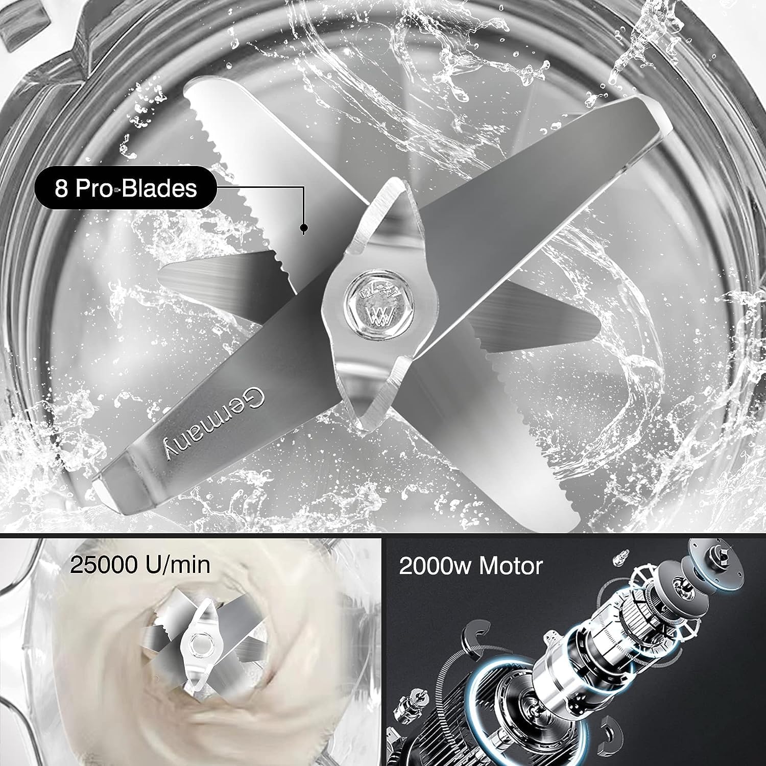 AMZCHEF Blender Smoothie Maker - 2000W Commercial Blender with 2L BPA Free Container - 25000RPM High Speed blender with 8 Speeds Control for kitchen - 4 Presets for Ice/Juice/Smoothie/Nuts - Image 8
