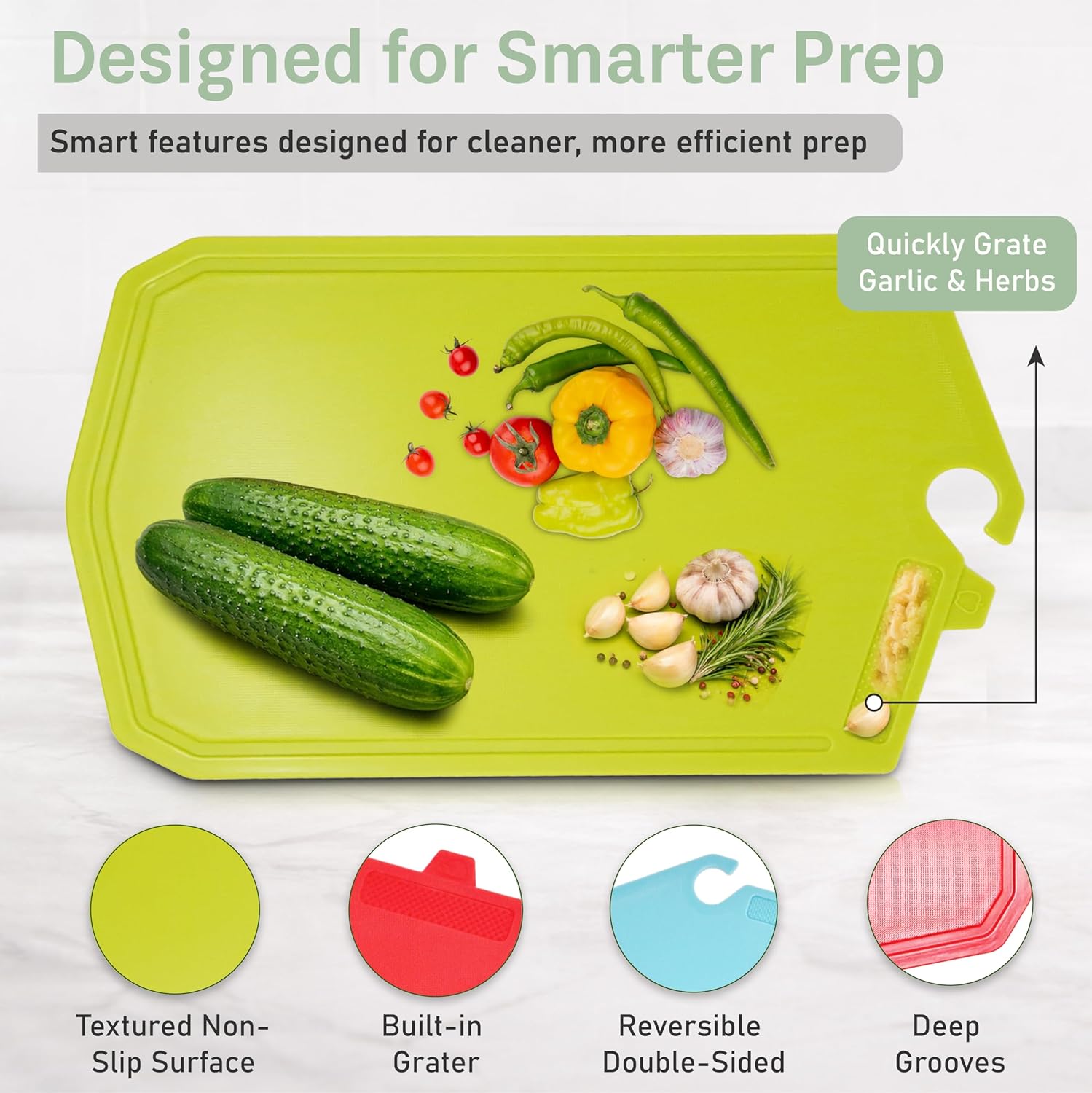 Chopping Board Set (UK Company) – 3 Large 37.5x23.5cm Colour-Coded Plastic Cutting Boards with Vertical Stand & Drip Tray, Reversible, BPA-Free, Non-Slip, Dishwasher Safe - Image 3