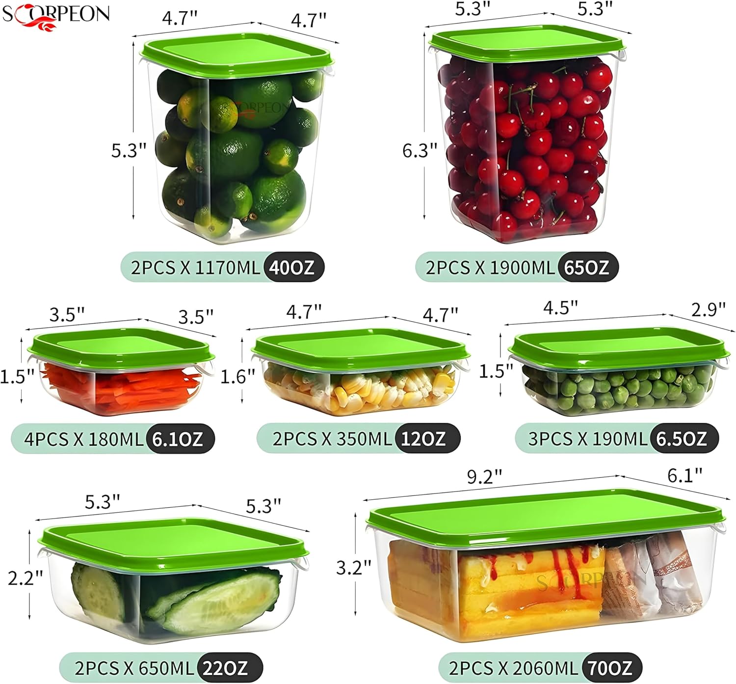 17-Pack Food Storage Containers – BPA-Free, Airtight & Leakproof – Microwave, Freezer & Dishwasher Safe – Cereal, Pasta, Salad, Soup, Meal Prep (180ml–2060ml) - Image 3