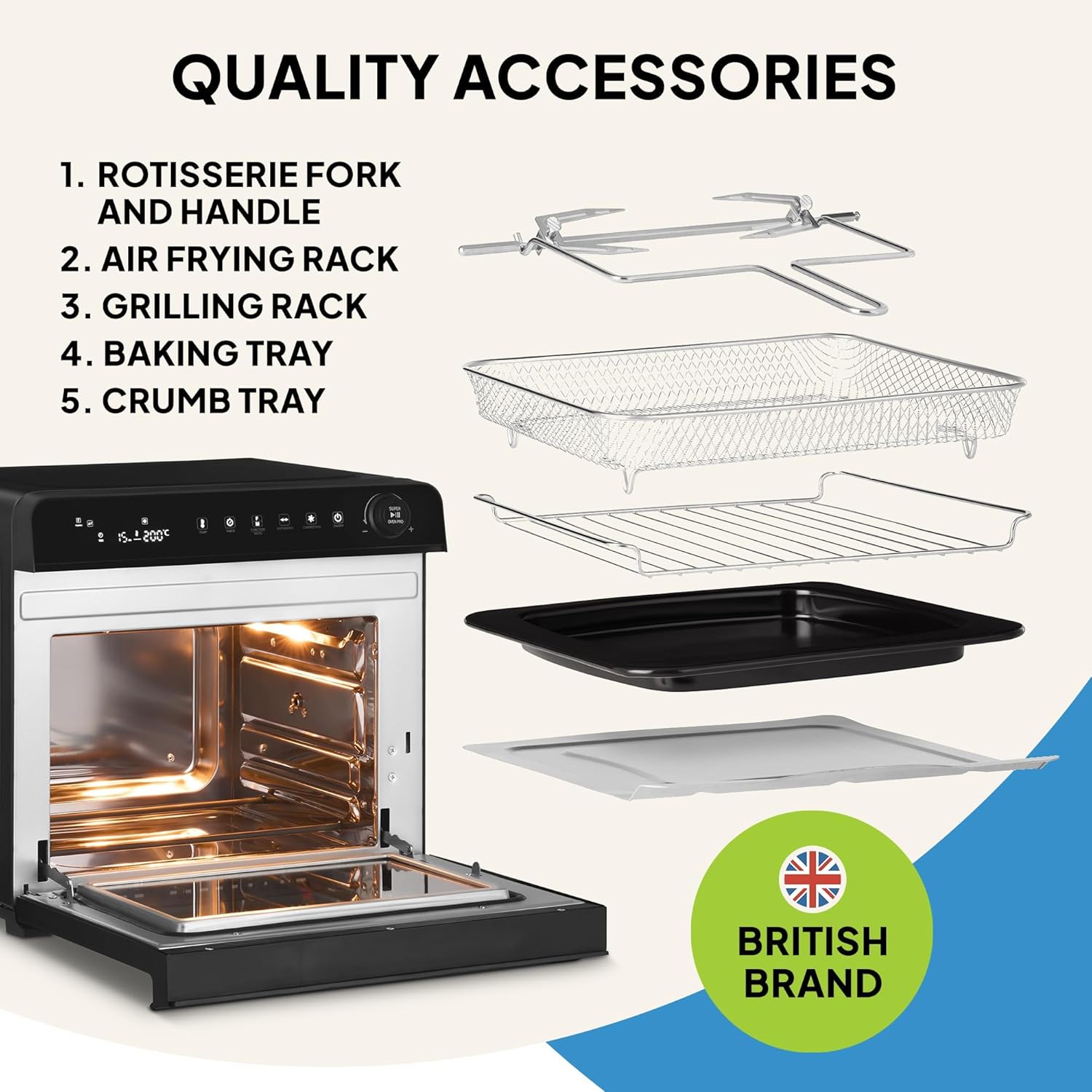 Fridja f77 30L Super Oven Pro - Premium Digital LED Air Fryer Oven - 18 Intelligent Presets, Rotisserie Function, Easy to Clean, Fast, Powerful and Versatile, Stainless Steel Interior, Easier Cooking - Image 7