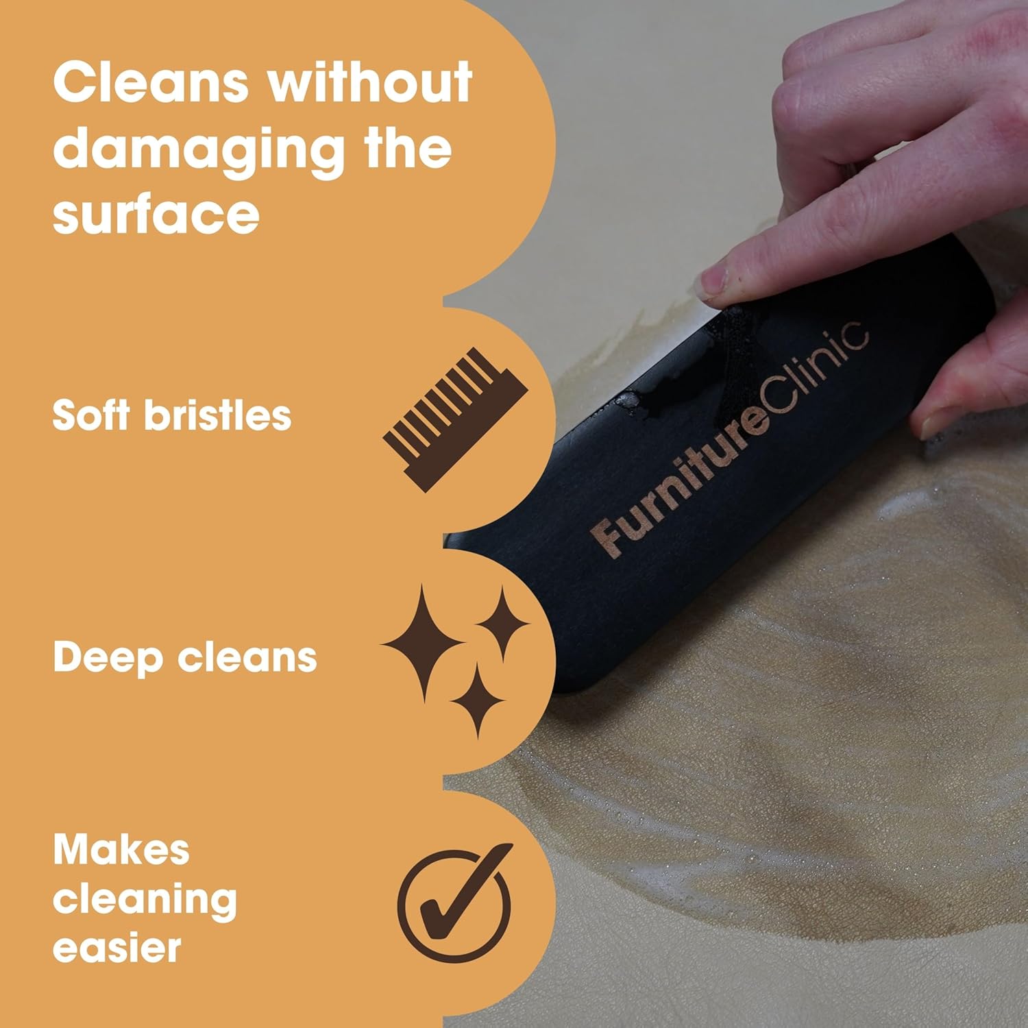 Furniture Clinic Soft Bristle Cleaning Brush - Used to Deep Clean Into the Grain of Fabric or Leather and Lift Dirt Easily Without Causing Damage - Image 2