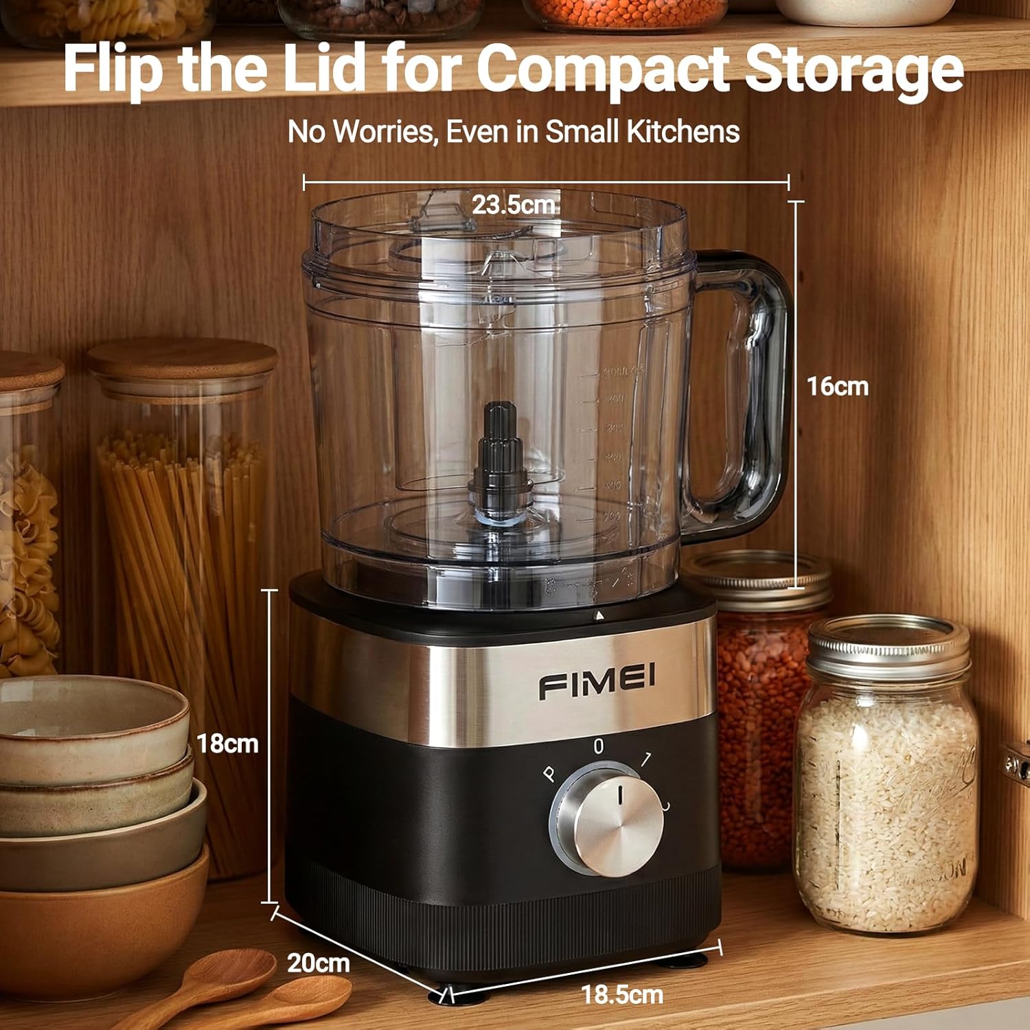 FIMEI Multifunctional Food Processor, 3 Speeds and Pulse Function, 1.5L Chopper, Dough Kneader, Shredder, Reversible Slicer, Emulsifying Disc, Double Lock Protection, Compact and Easy to Store, 800W - Image 5
