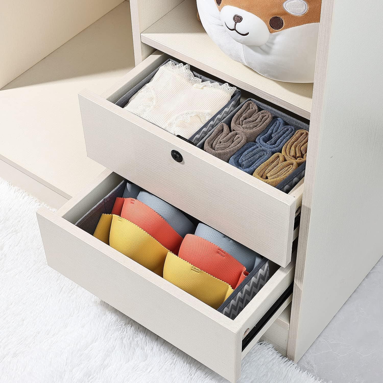 DIMJ 12 Pack Fabric Drawer Dividers Foldable Storage Boxes Ideal for Socks/Toys/Stationery/Towels/Snacks, 4 Medium & 8 Small Drawer Organiser for living rooms, nurseries, kitchens or home offices - Image 7