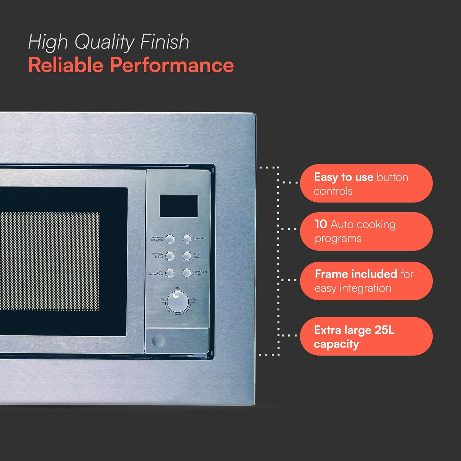 Cookology BIM25LWO Integrated Microwave and Grill in Silver - Compact 25 Litre Capacity - 900W - Built-in Microwave 60cm - 10 Auto Cooking Presets - Child Lock - Image 6
