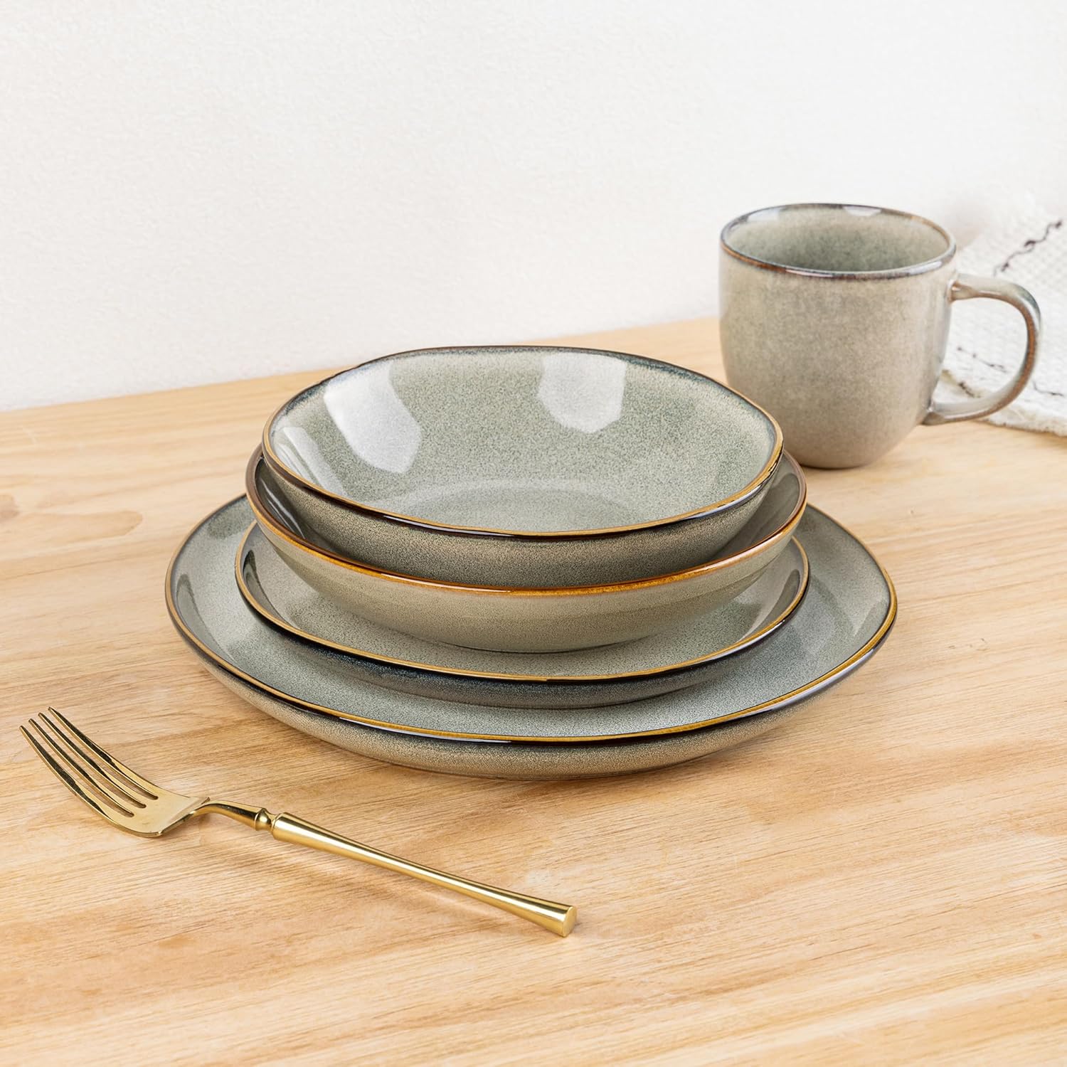 GBHOME Stoneware Dinnerware Sets,Round Reactive Glaze Plates and Bowls Set,Highly Chip and Crack Resistant | Dishwasher & Microwave Safe Dishes Set (Ocean Blue, Set of 24) - Image 2
