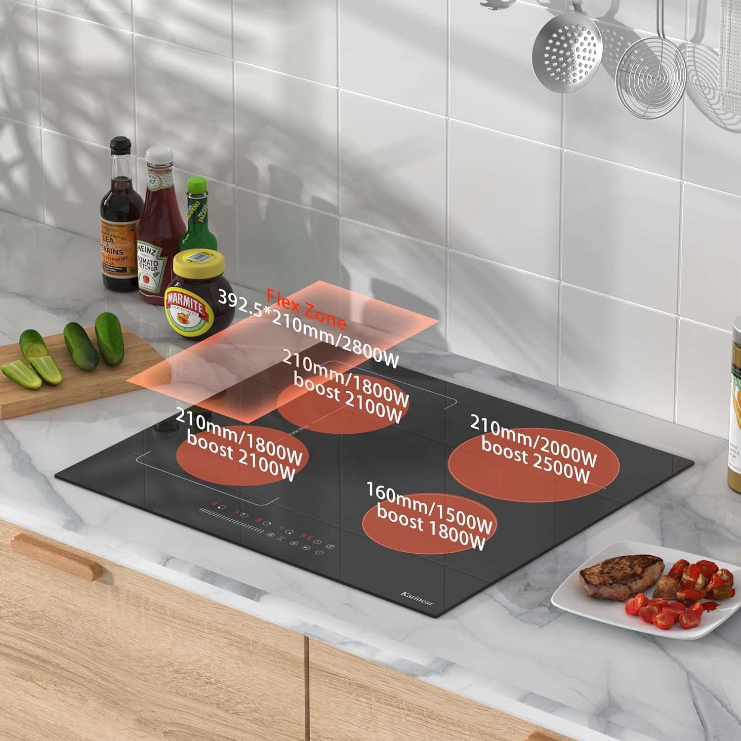 Karinear Flex Induction Hob with 99 Min Timer Safe Lock Black,4 Ring Built in Induction Hob 30cm with 13amp Plug(2800W) - Image 6