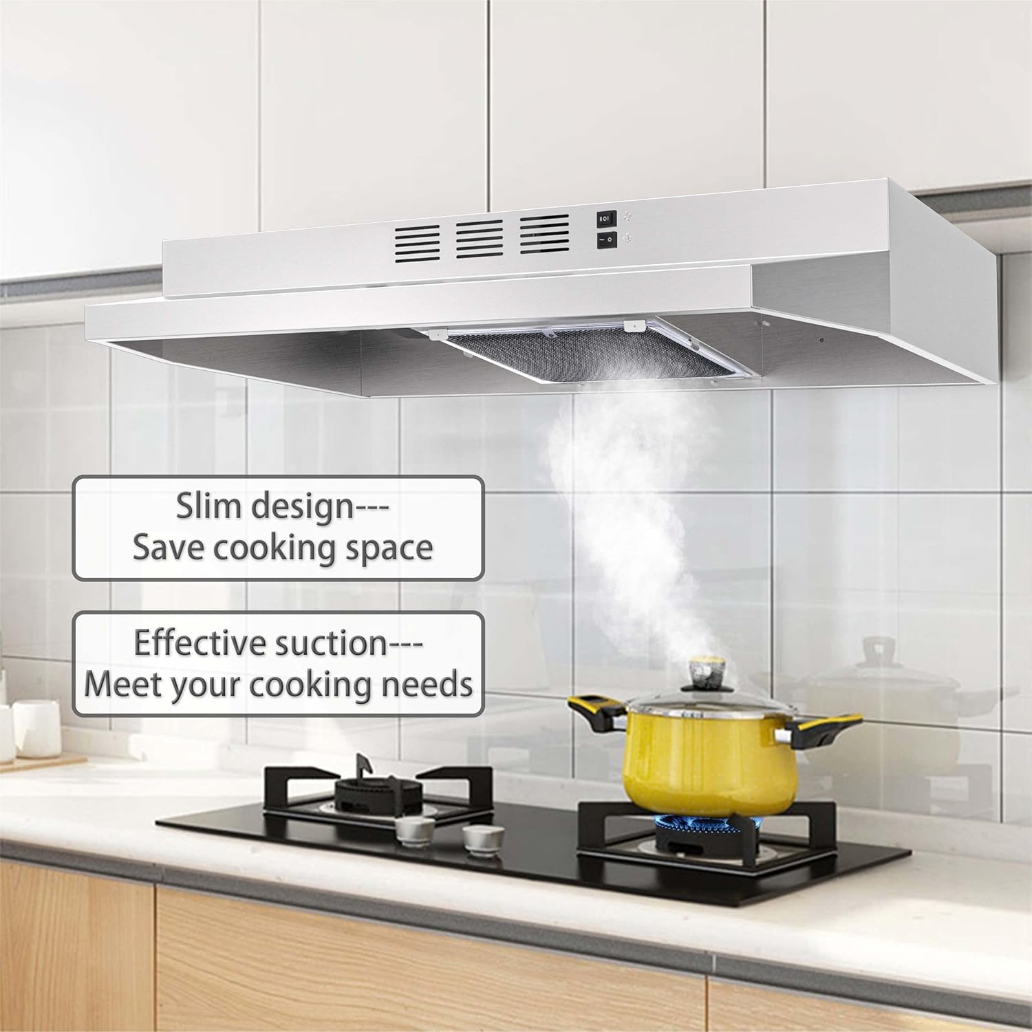 SNDOAS 30 inch Range Hood Ducted/Ductless Convertible Stainless Steel Range Hood Under Cabinet with Rocker Button Control,Vent Hood with LED Light,2 Speed Exhaust Fan,Under Cabinet Hood,Silver - Image 5