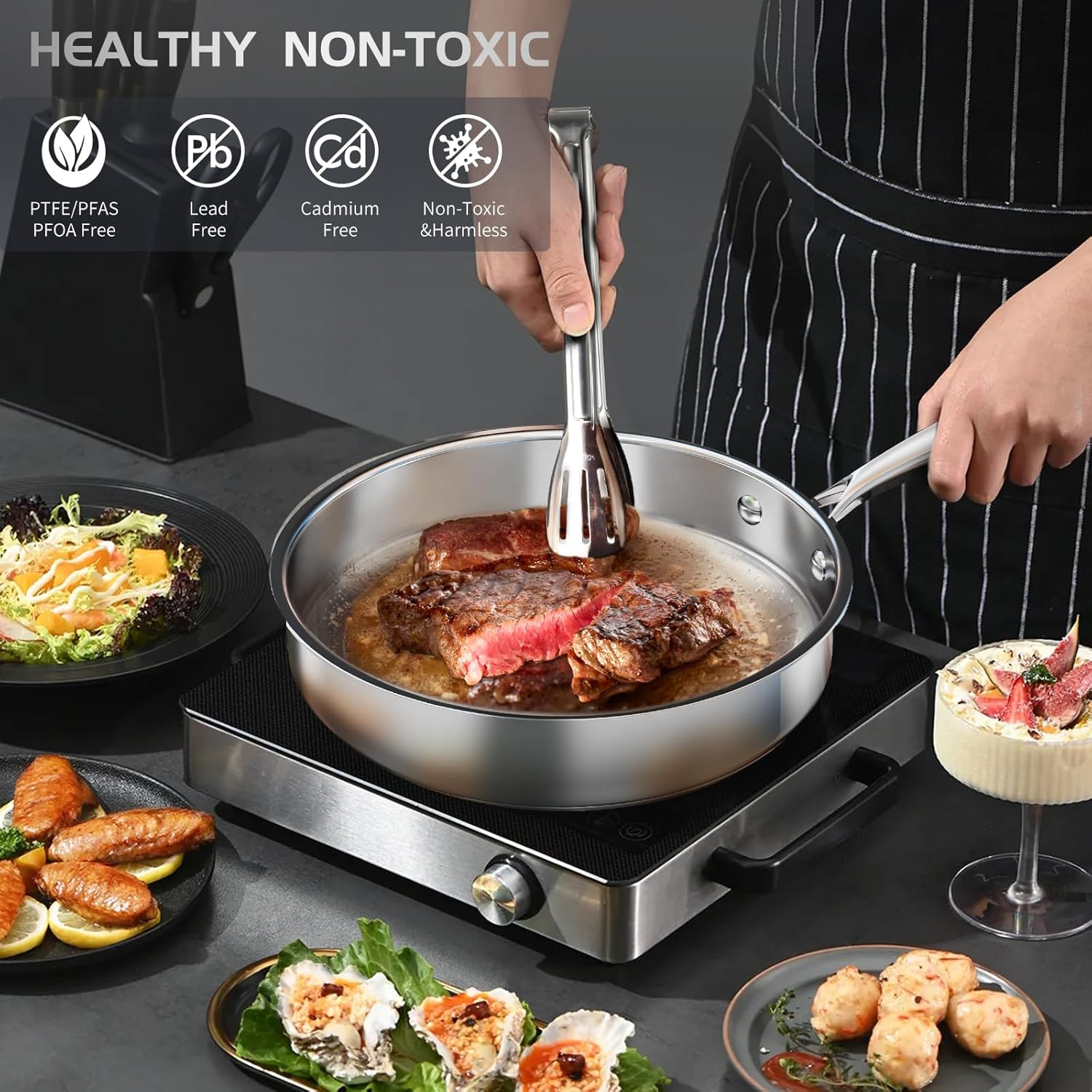 16-Piece Stainless Steel Cookware Set, Induction Compatible Pots and Pans with Steamer & Glass Lids, Stainless Steel Kitchen Utensil Set with Pot Protectors & Apron, Fits All Hob Types - Image 5
