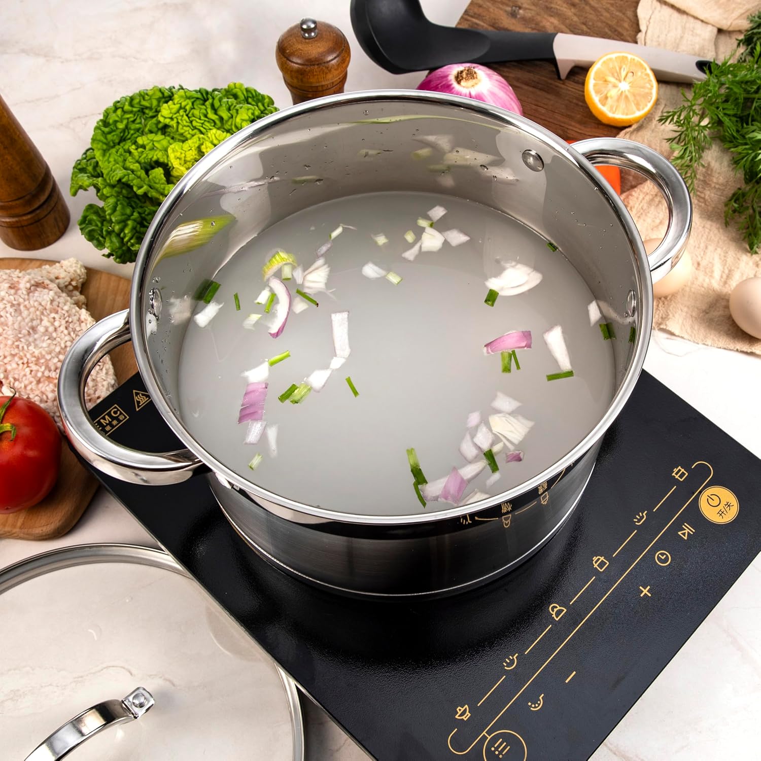 12PC Cookware Set - Saucepan Frying Pan Casserole Stainless Steel Cookware Non Stick Kitchenware Glass Lids Strong Quality Long Lasting & Durable - Image 4
