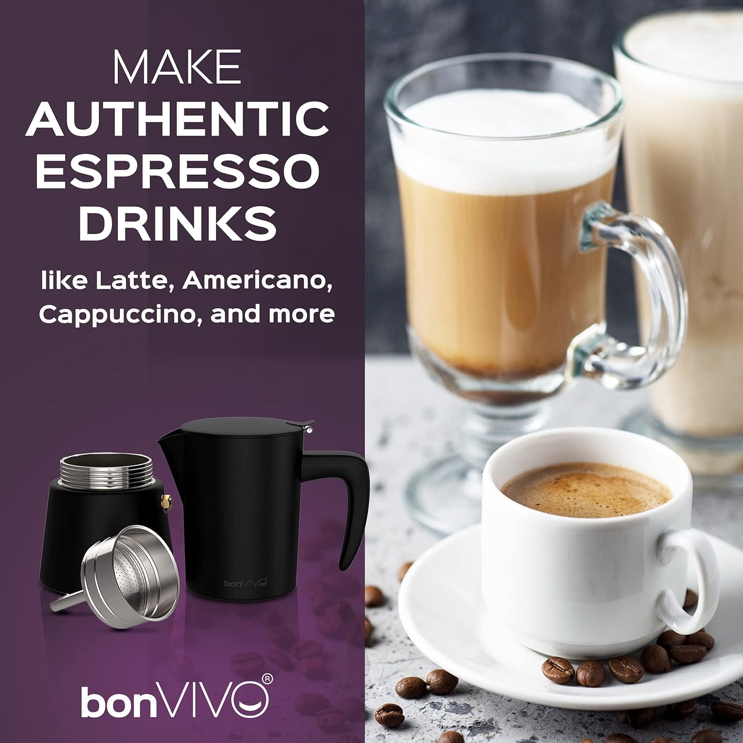 bonVIVO Moka Pot - 2 Cup Intenca Stainless Steel Espresso Maker w/Silver Finish - Stove Top Italian Coffee Maker - 100ml Cup Coffee Pot - Gifts for Men and Women - Image 7