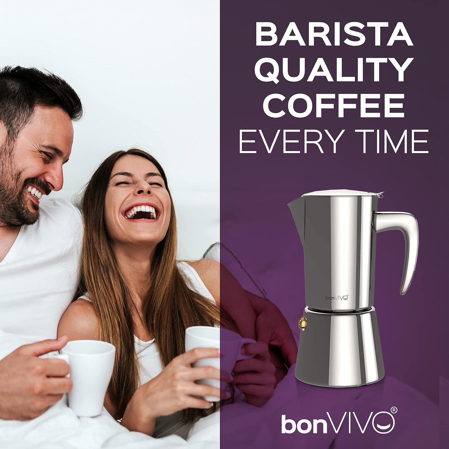 bonVIVO Moka Pot - 2 Cup Intenca Stainless Steel Espresso Maker w/Silver Finish - Stove Top Italian Coffee Maker - 100ml Cup Coffee Pot - Gifts for Men and Women - Image 9