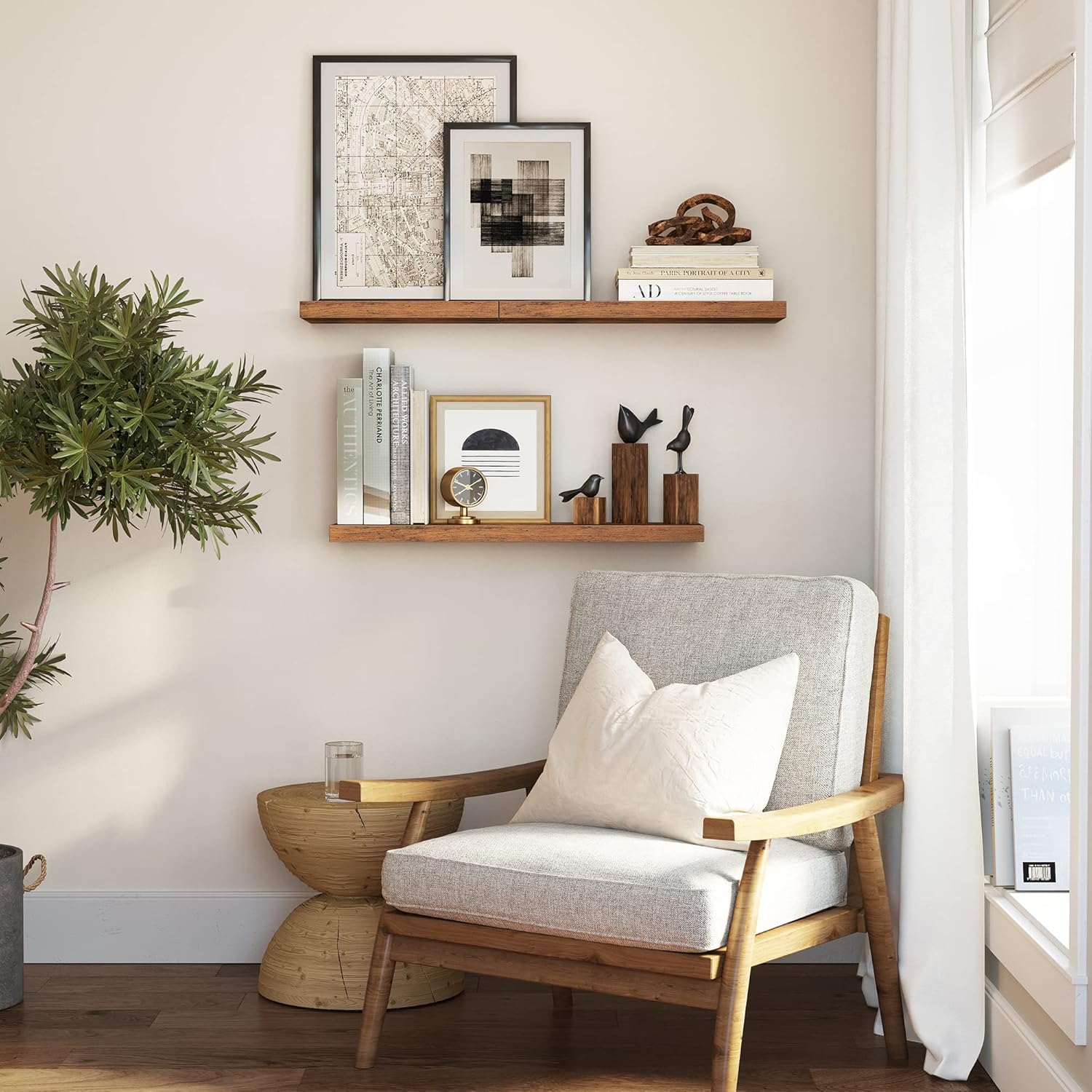 VASAGLE Wall Shelf, Floating Shelf, Hanging Shelf, for Books, Photos, Decoration, 80 x 20 x 3.8 cm, MDF for Living Room, Kitchen, Entrance, Bedroom, Bathroom, Rustic Brown LWS28BX - Image 2
