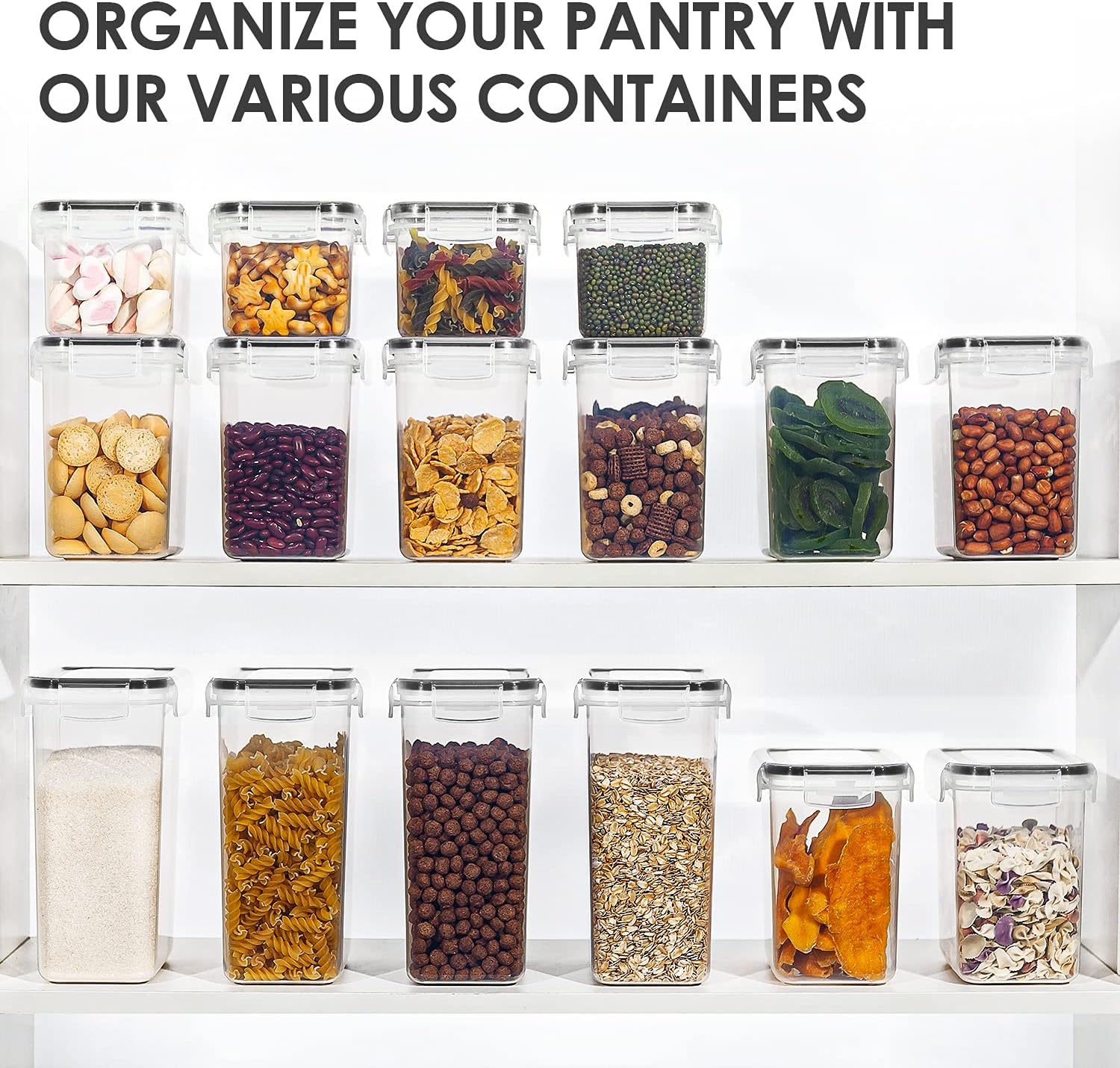 Vtopmart Set of 24 Airtight Food Storage Containers & Kitchen Storage Containers, BPA-Free Plastic Containers for Flour, Sugar and Baking Supplies, with 24 Labels (Black) - Image 6