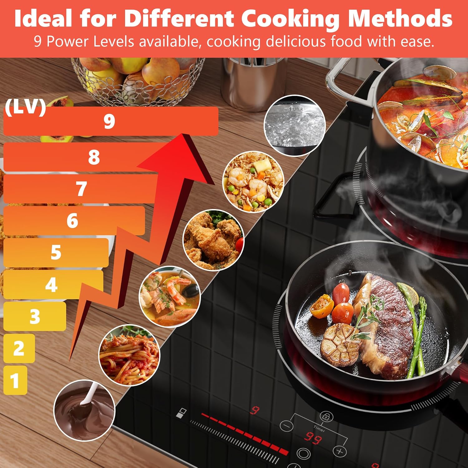 Ceramic Hob 2 Zone, 2 Ring Electric Hob Sliding Control, 30cm Built-in & Countertop Hob, 2800W, 220-240V with Plug, Safety Lock,Timer, Karienvir - Image 3