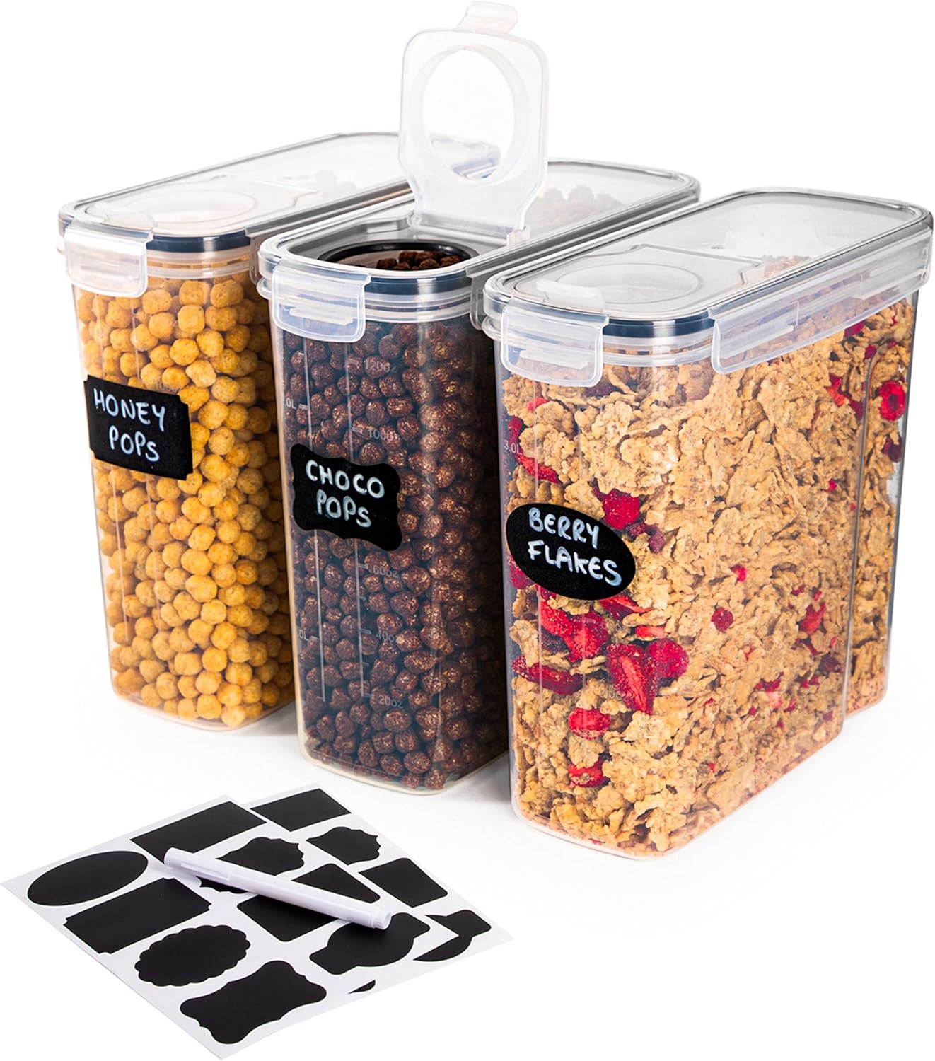 nuovva Cereal Storage Containers – 3Pcs Set Plastic Food Storage Containers – Practical Cereal Dispenser – Food Grade and BPA Free – Durable and Easy to Use – Ideal for Cornflakes, Flour Storage