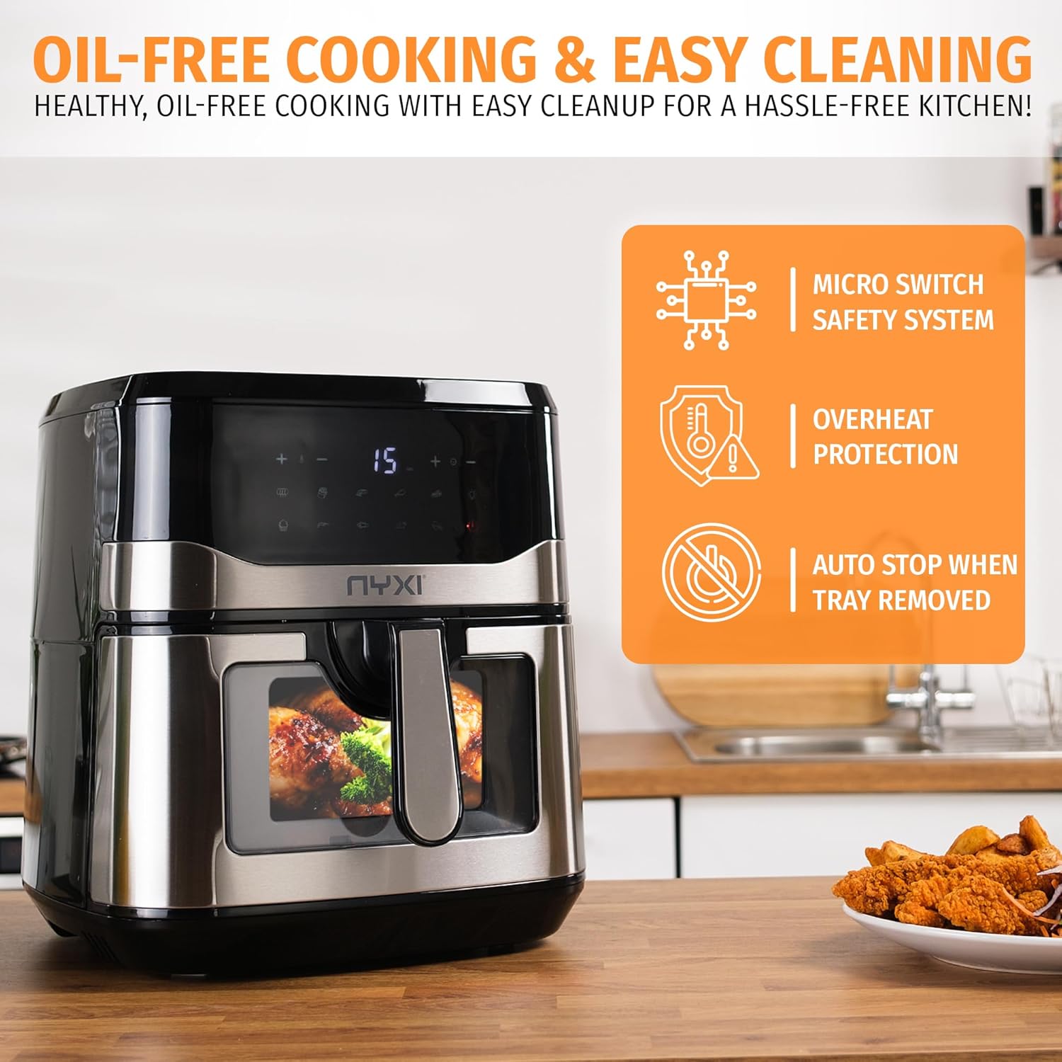 Nyxi 9.2L, XXL Air Fryer Family Size with Viewing Window, Single Basket, 9 Presets, Digital Display, Adjustable Temperature & Timer, Non-Stick Tray, Overheat Protection (Model 3874) - Image 2