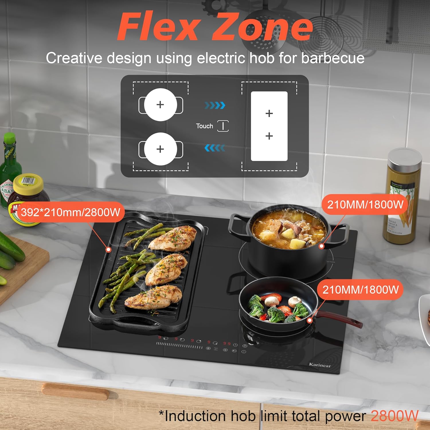 Karinear Flex Induction Hob with 99 Min Timer Safe Lock Black,4 Ring Built in Induction Hob 30cm with 13amp Plug(2800W) - Image 3