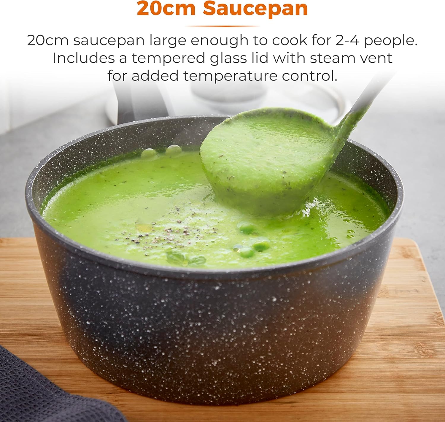 Tower T81218 Cerastone Induction Saucepan, Non Stick Ceramic Coating, Easy to Clean, Dishwasher Safe, Graphite, 20 cm - Image 3