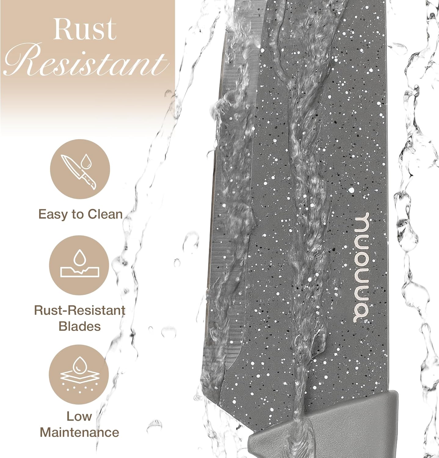 nuovva Professional Kitchen Knife Set – 5Pcs Stainless Steel Grey Granite Knife Set - Sharp & Non Stick Blades Lightweight – Chef, Bread, Utility, Filleting & Paring Tools - Image 4