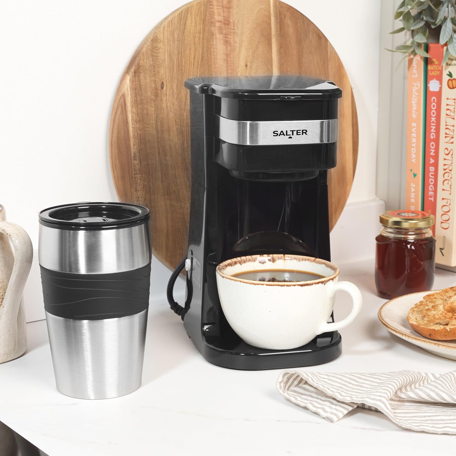 Salter One Cup Coffee Maker – Filter Coffee Machine, Washable & Reusable Filter, Includes 420ml Stainless Steel Travel Mug, Brew Coffee To Go In 3-4 Minutes, Suitable For Ground Coffee/Pads - Image 7