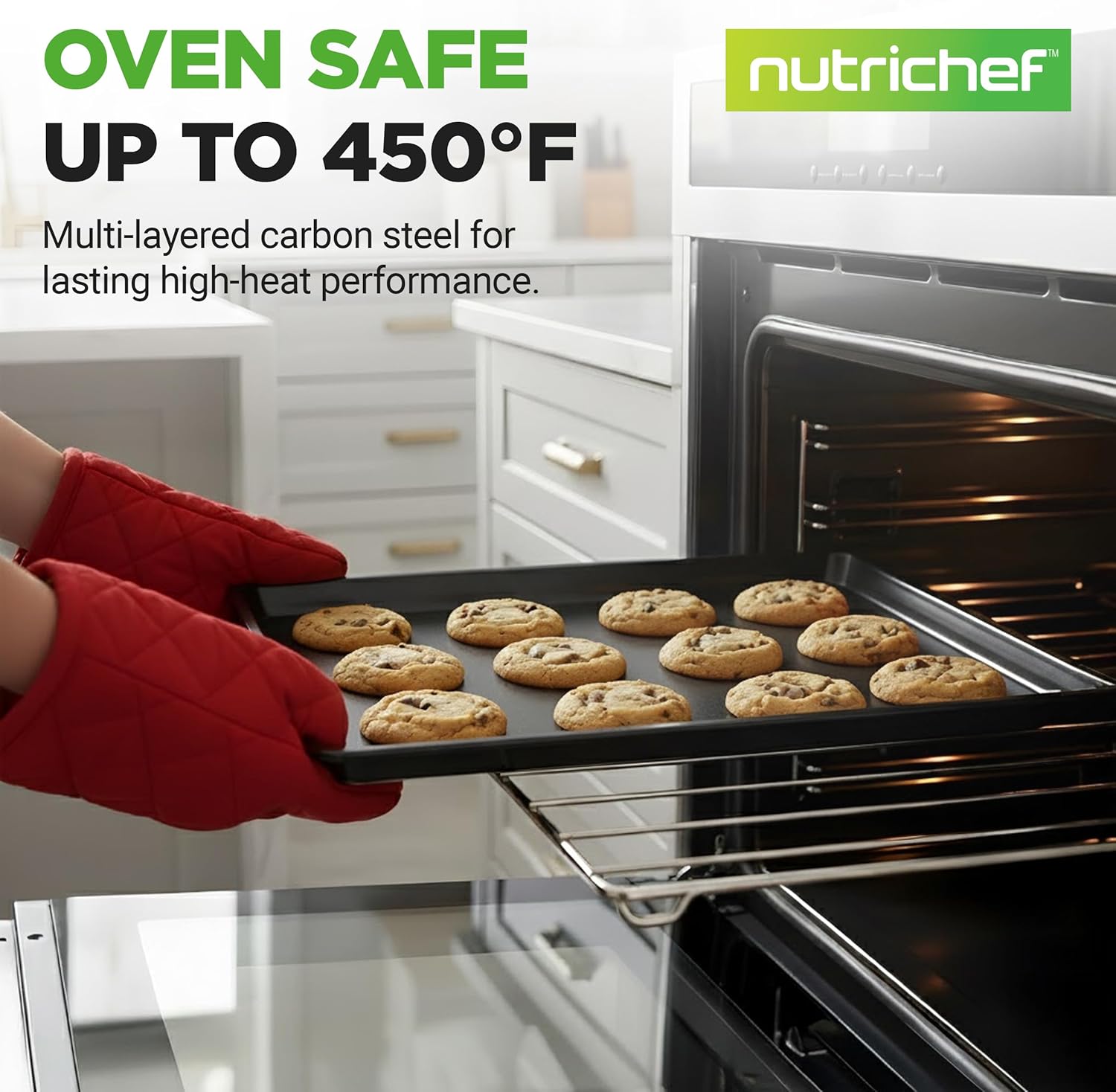 NutriChef Oven Tray Set Non Stick – 3 Piece Baking Tray Set for Oven, Heavy Duty Carbon Steel, Stackable Cookie Sheets | Small Medium Large Trays for Cooking & Baking - Image 2