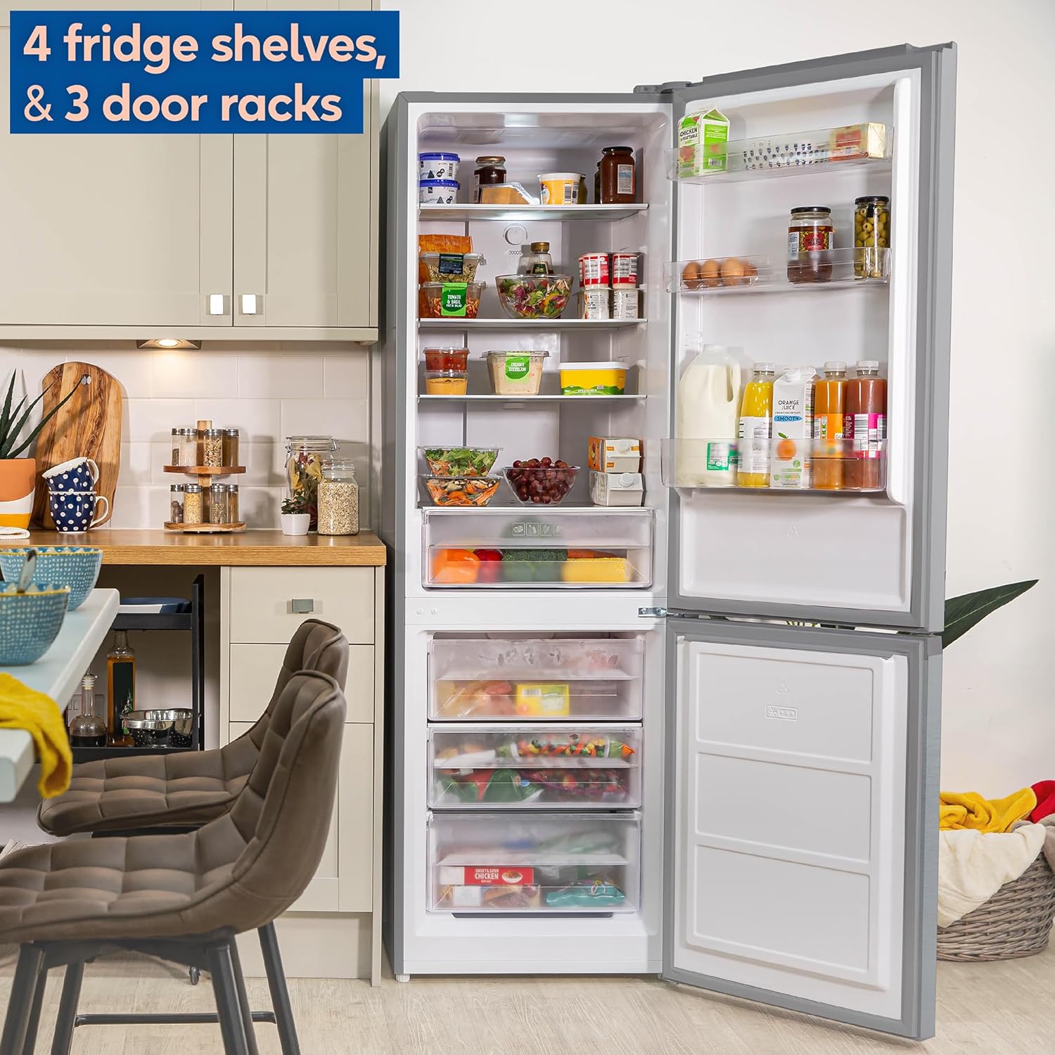 Russell Hobbs Freestanding Fridge Freezer Frost Free in Stainless Steel 186x60cm Total No Frost 60/40, 210L Fridge Space, 83L 4 Star Freezer, Adjustable Thermostat, 2 Year Guarantee RH186FFFF60SS - Image 4