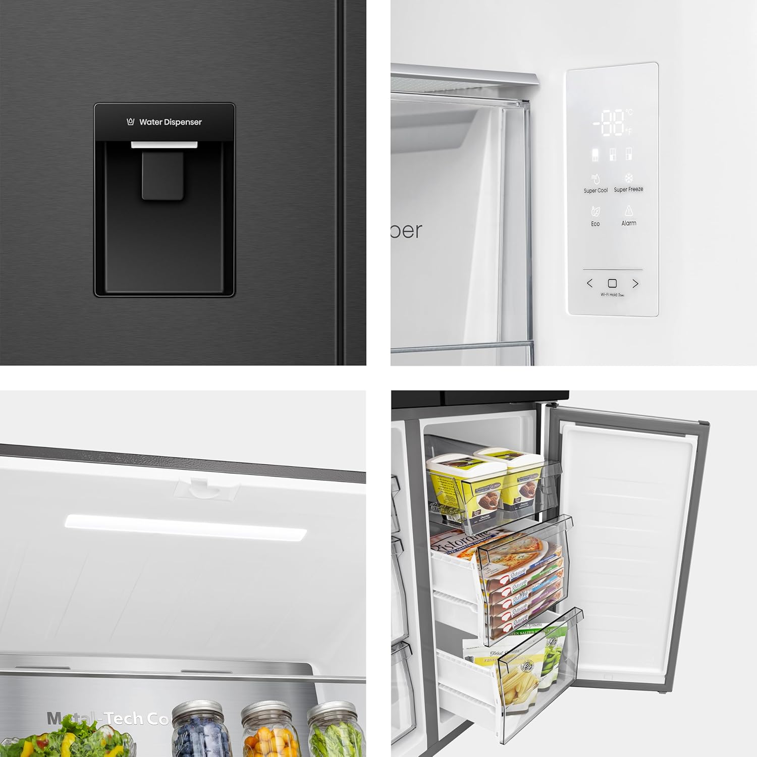Hisense RQ5P470SMFE Wifi Connected American Fridge Freezer Cross Door with Water Dispenser, No Frost, 482 liters, Black Stainless Steel - E Rated, Noise level: 37 decibels, H178.5 x W79.4 x D69.8 (cm) - Image 11