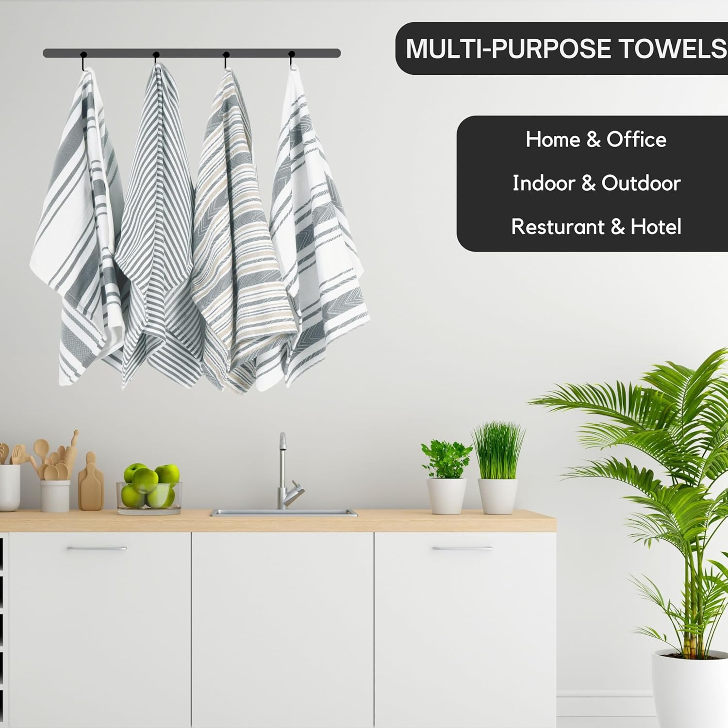 DRAPES & DECOR Pack of 5-Grey Cotton Tea Towels for Kitchen Crafted With 100% Cotton, Extra Large Kitchen Tea Towels Lint Free, Soft and Absorbent Dish Towel For Drying Dishes (50x70cm)-300GSM - Image 3