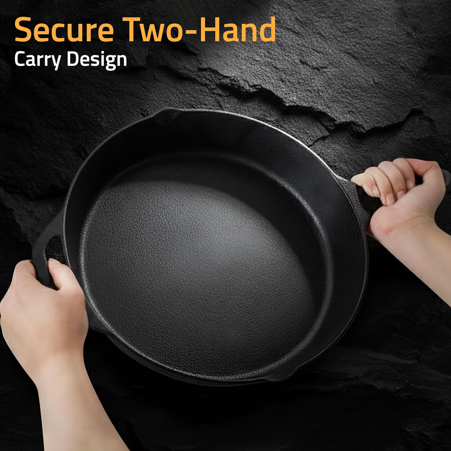 KICHLY 30.5 cm Pre-Seasoned Cast Iron Skillet Frying Pan with 2 Handles for Ease of use, Induction Compatible Cookware for Indoor & Outdoor Use (12 Inch, 30.5 cm, Cast Iron Pan, Induction Compatible) - Image 4