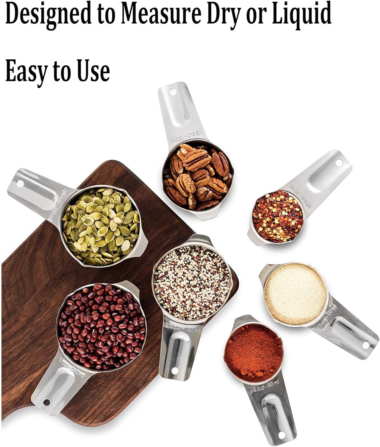 Measuring Cups Stainless Steel 7 Piece Stackable Set for Dry or Liquid Ingredients Measurement - Kitchen Gadgets & Utensils Metal Measuring Cups Best for Cooking & Baking - Image 4