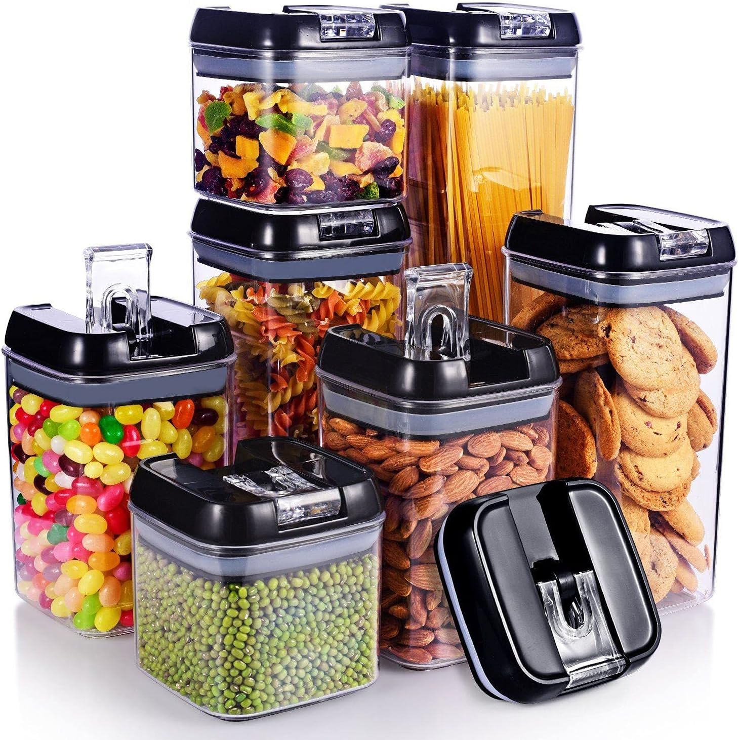 Taylor & Brown 7pc Clear Airtight Food Storage Container Set with 10 Labels & 1 Marker - Kitchen & Pantry Containers - Ideal for Flour, Cereal, Spaghetti, Pasta & more, Black - Image 4