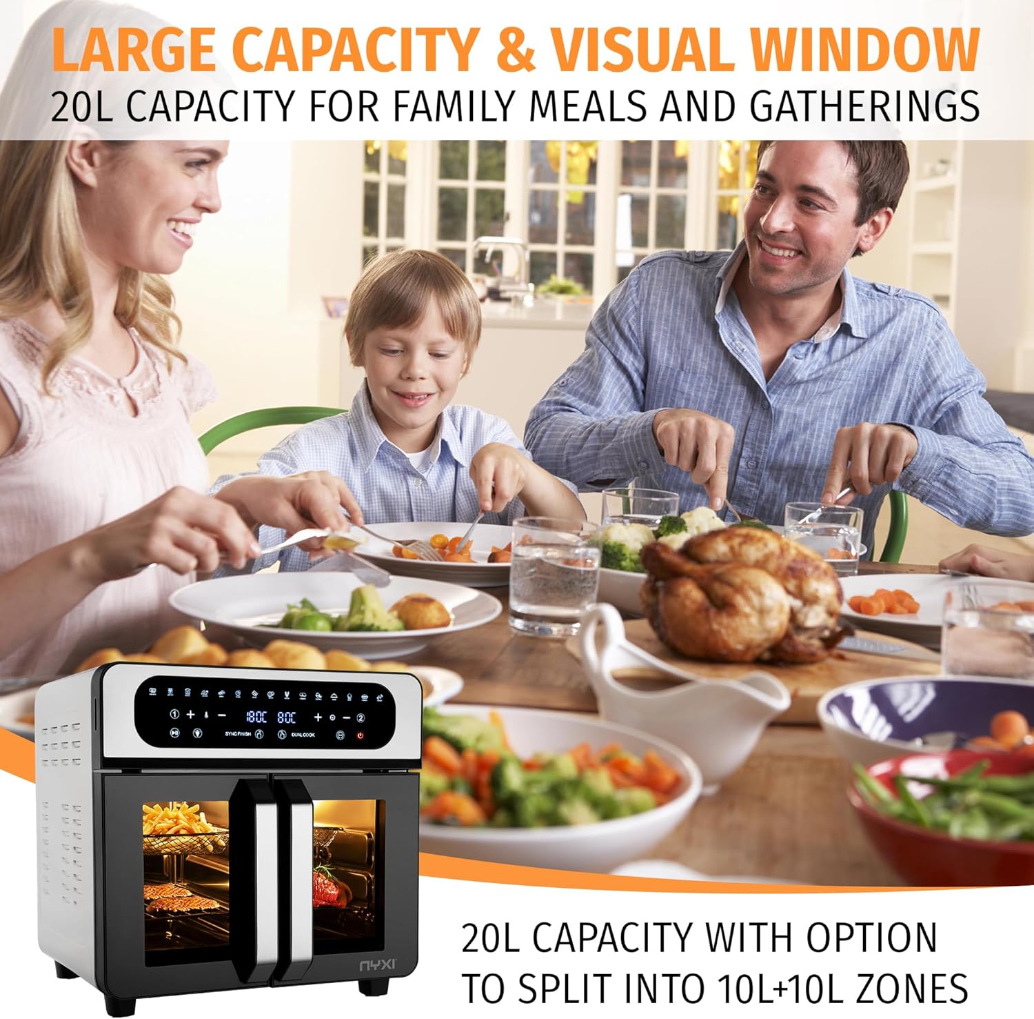 Nyxi 20L Air Fryer Oven with Dual French Glass Doors, Visual Window, 13 Cooking Modes, Digital Control, Adjustable Temperature, Timer, Non-Stick Tray, 12 Accessories, Stainless Steel - Image 4