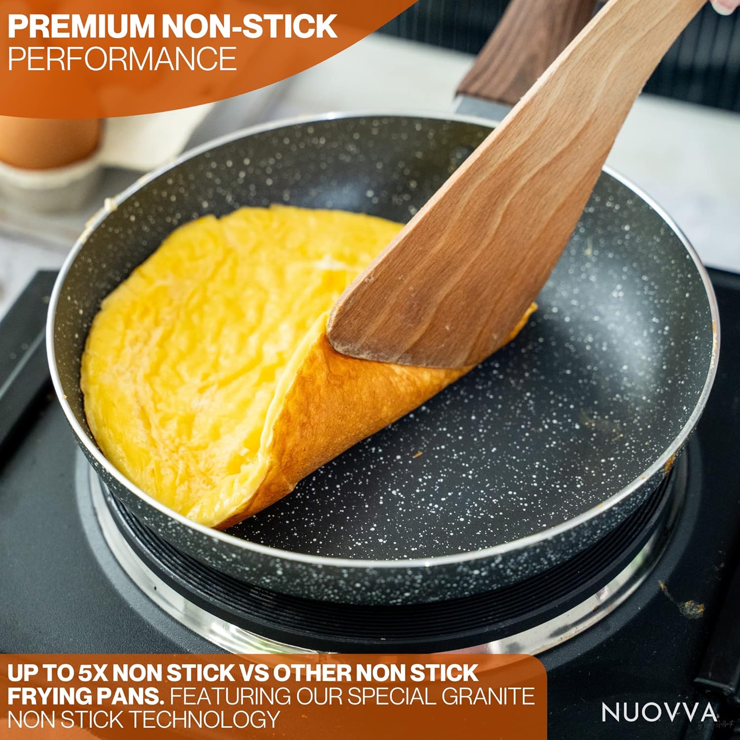 Non Stick Pots and Pans Set – Induction Hob Pot Set – 8pcs Kitchen Cookware with Lids – Cooking Marble Saucepan Pots and Frying Pans – by Nuovva - Image 9