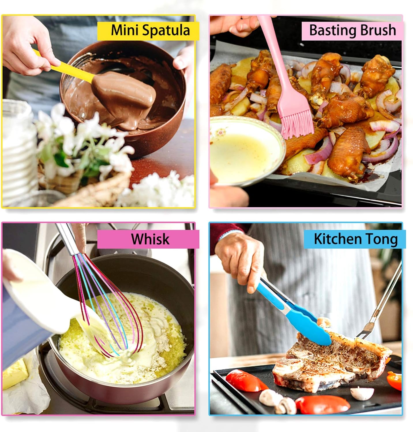 Kitchen Utensil Set, Homikit 12 Piece Cooking Utensils, Silicone Kitchen Utensils Set with Holder, Heat Resistant Kitchen Tools Include Spoons Turner Spatula Tong for Non-Stick Cookware, Multicolor - Image 6