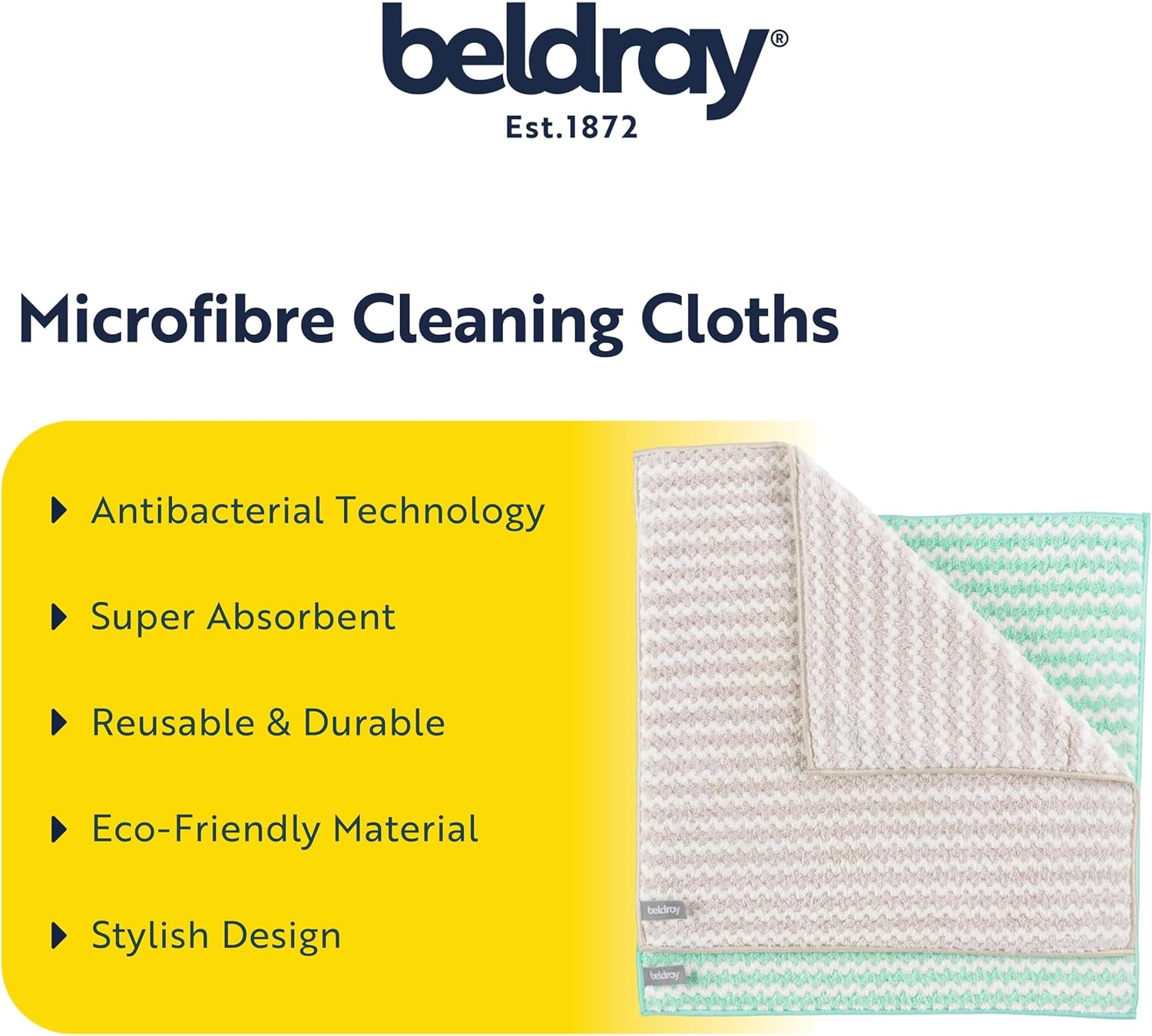 Beldray Anti-Bac Microfibre Cleaning Cloths - 2 Pack, Super Absorbent, Soak Up Spills In Seconds, Reusable, Multipurpose, Perfect For Surfaces, Worktops & Crockery, Treated With AntiBac, Grey & Mint - Image 2